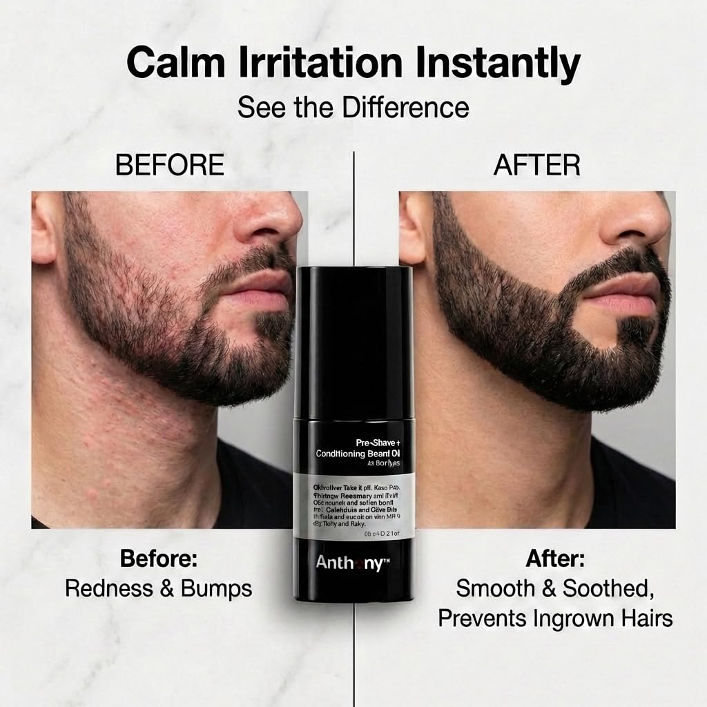 Anthony Pre-Shave and Conditioning Beard Oil, 2 Fl Oz, Contains Rosemary, Basil, Olive and Calendula Oils, Hydrates, Softens, Nourishes, and Conditions Skin
