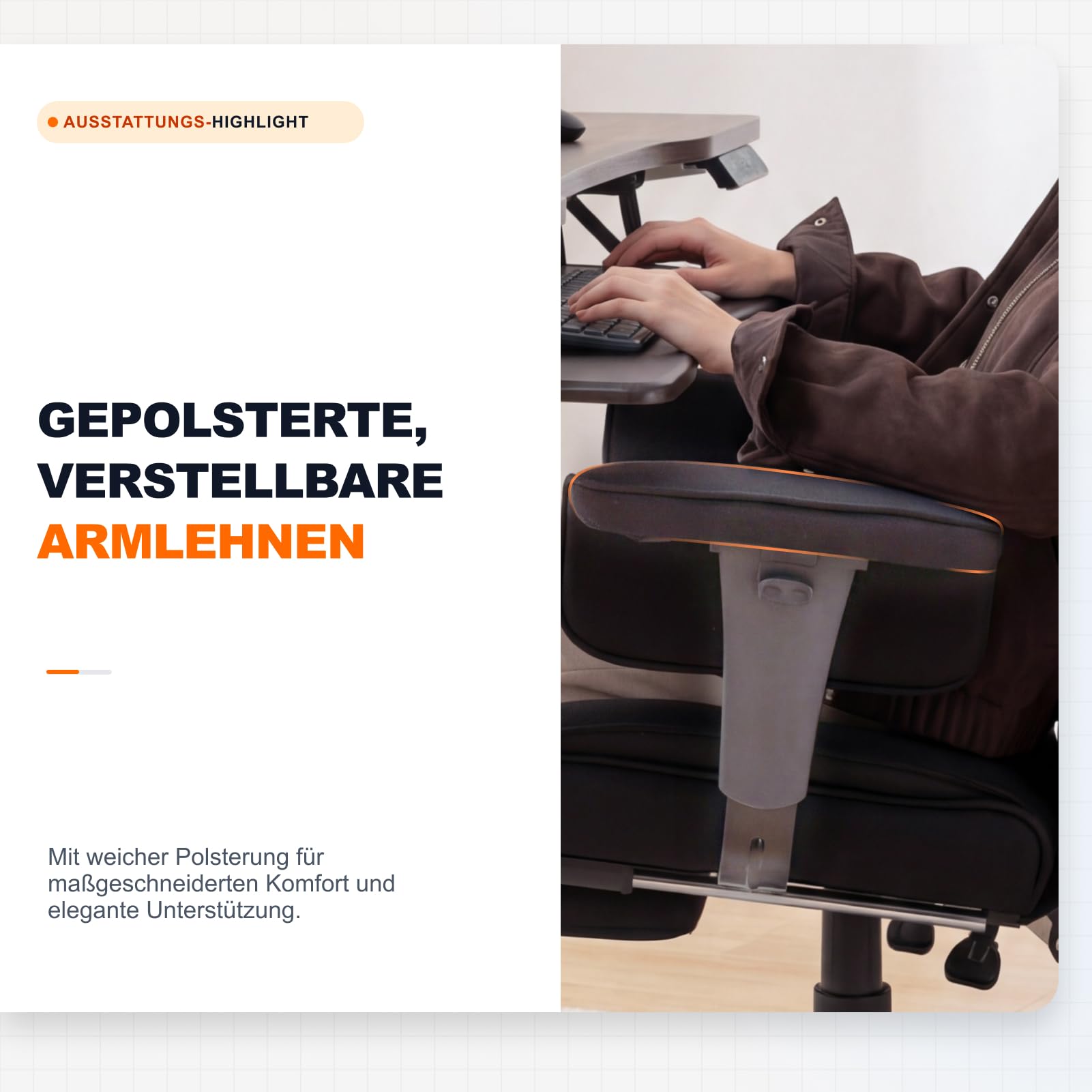 Dowinx Gaming Stuhl, Bürostuhl Ergonomisch mit Taschenfeder-Kissen, Chefsessel mit Doppellagige weiche Rückenlehne und verstellbare Lendenkissen, Armlehnen und Fußstütze, Textil-Schwarz