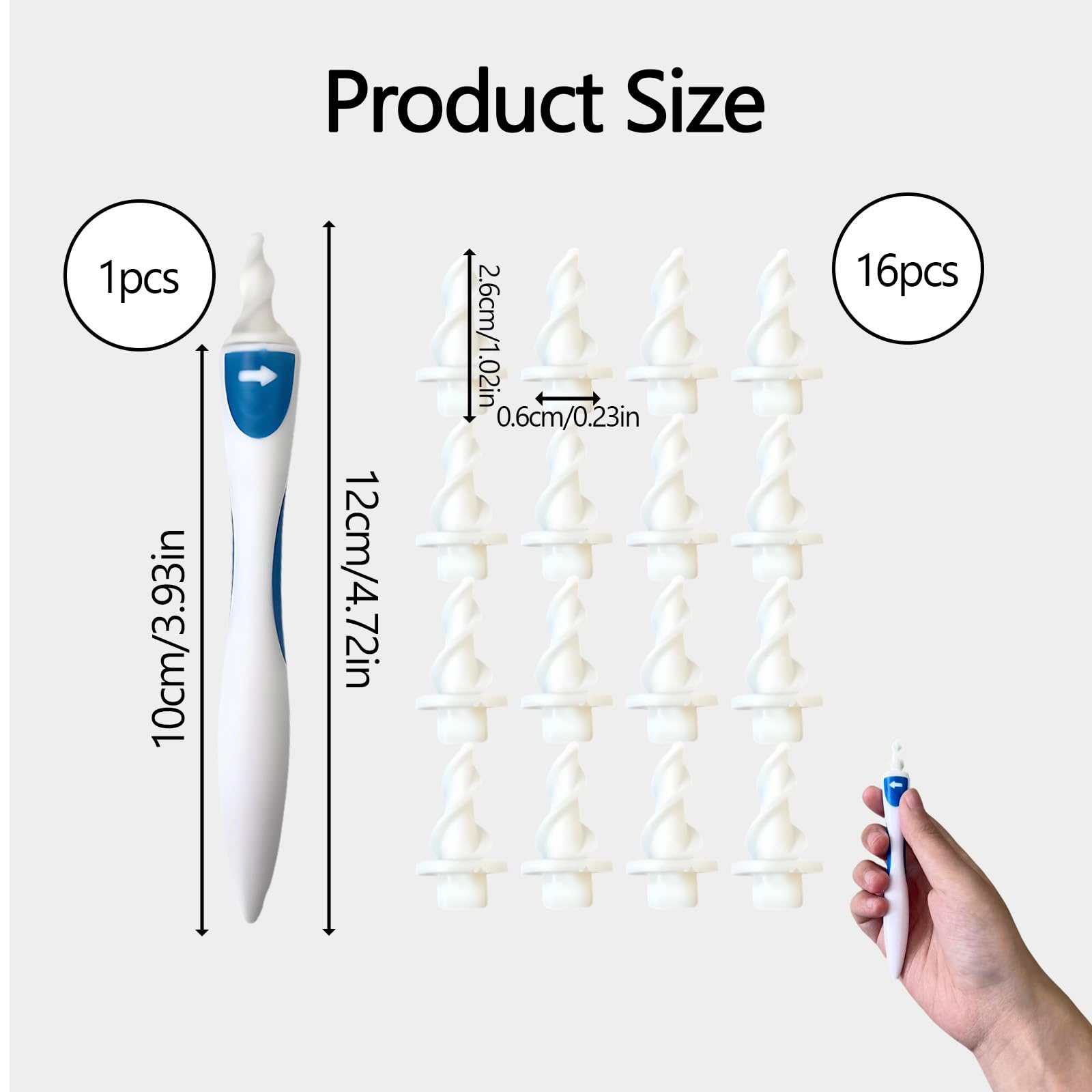 Kit Pulizia Orecchie con 16 Testine di Ricambio - Dispositivo di Pulizia Auricolare a Spirale 360° per Adulti e Bambini - Sicuro e Delicato
