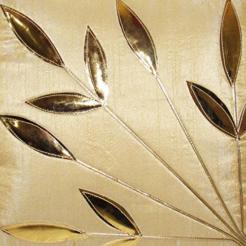 Image of Golden Floral Cushion Covers, 16x16 Inch, Cream Beige, Set of 5 (Beige)