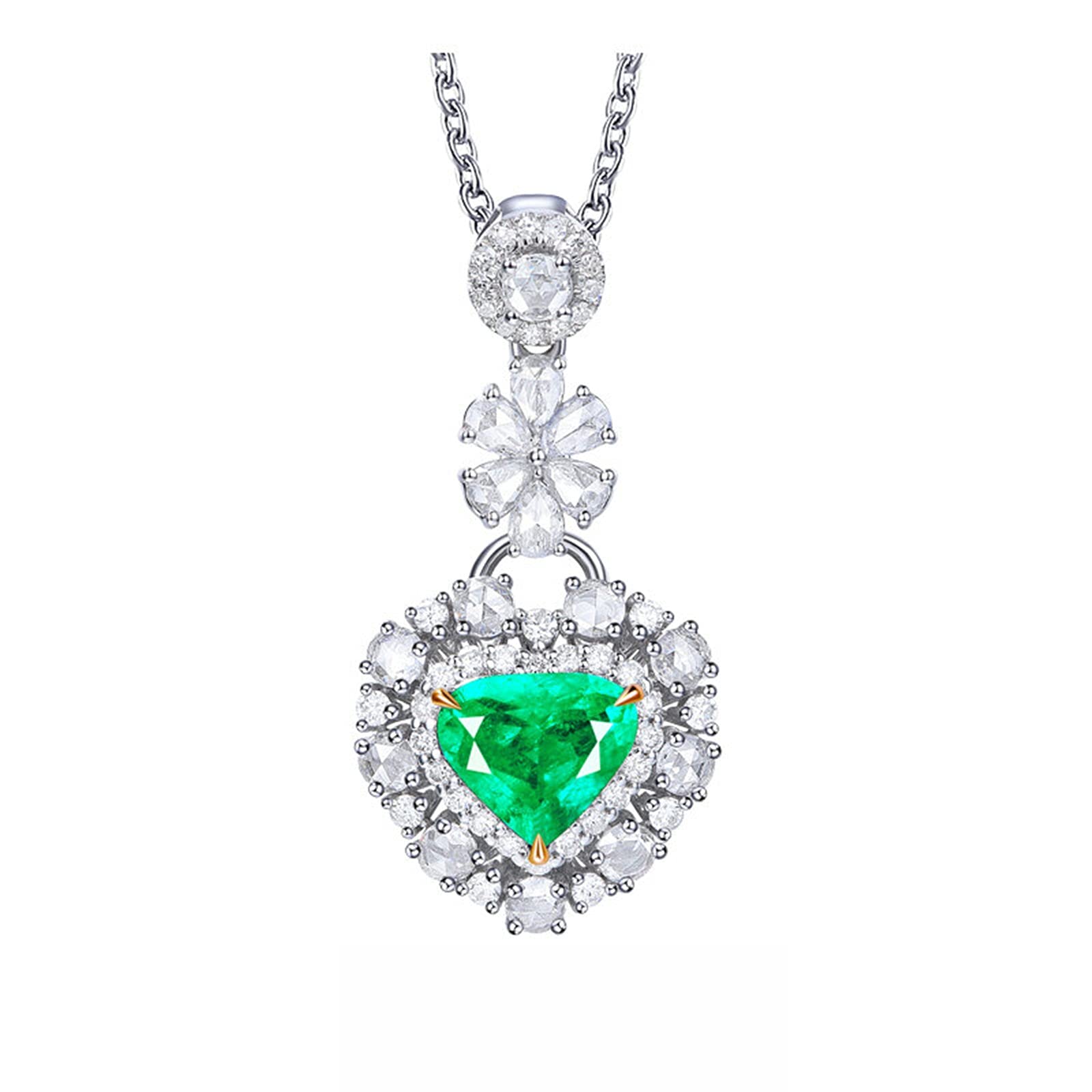 TYKHGFS Beste Freundin-Halsketten für Frauen, 1 Karat Herz-Labor erstellter Smaragd, 18 Karat Gold/925 Sterling Silber, Anhänger-Halskette 45 cm für Mädchen, Geschenk für Muttertag/Valentinstag