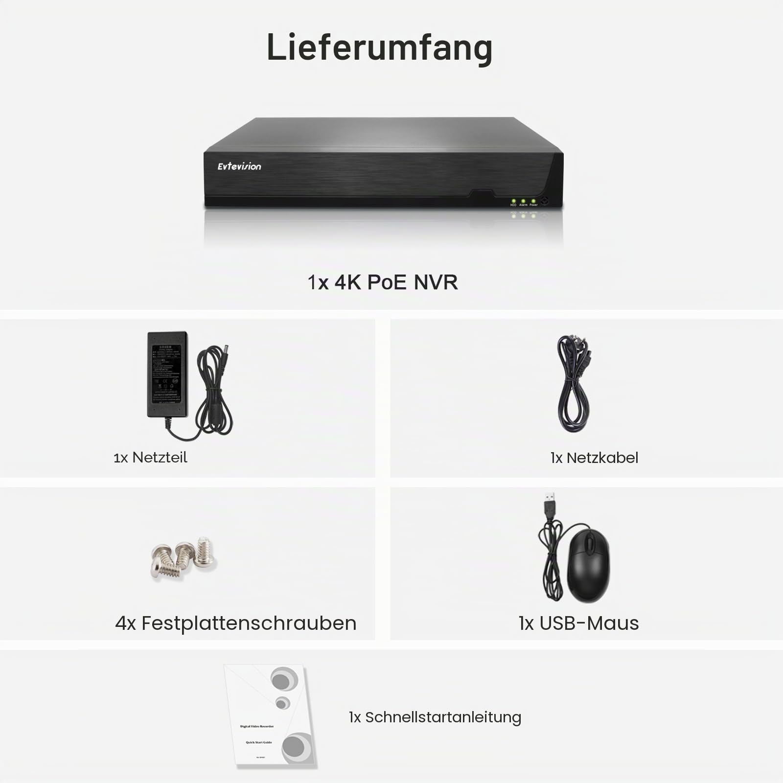10 Kanal 4K NVR Überwachungssystem Rekorder, 10CH PoE NVR Recorder für 8MP/6MP/5MP/4MP/1080p/720p PoE IP Kamera, unterstützt ONVIF, HDMI/VGA Ausgang, Fernzugriff, H.265+