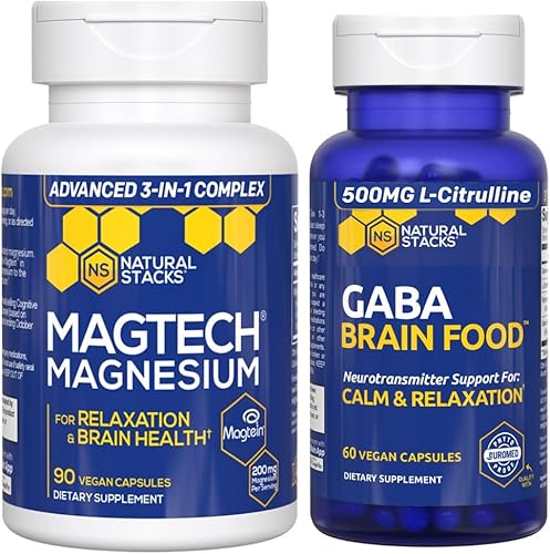 Natural Stacks Magtech Magnesium + GABA Brain Food Bundle - Apoya la relajación y la salud cerebral* - Soporte para la calma* - 150 cápsulas en total