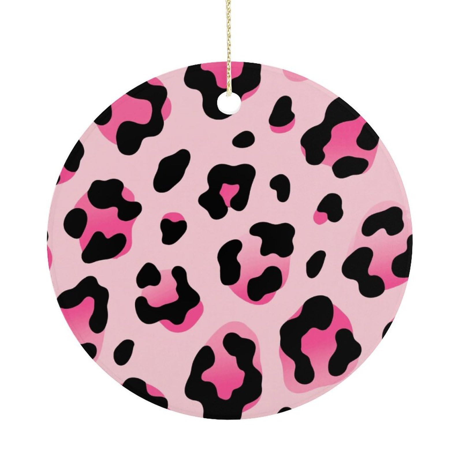 Personalized Christmas Ornaments 2025 Ceramic Hanging Pink Leopard Ornaments with Gold String Double-Sided Vintage Holiday Decorations for Tree Mantel Tabletop Xmas Party Favors