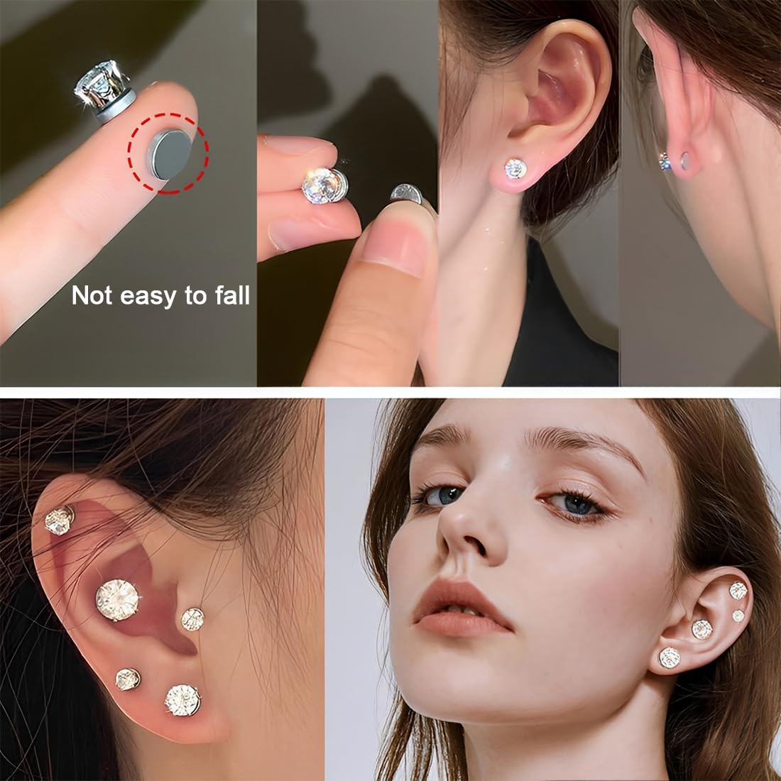 JEYORZY 4 Paia Orecchini Magnetici, Orecchini Magnetici Donna, Clip auricolari Finti Uomo, Orecchino magnetico in Acciaio Inossidabile per Uomo Donna Unisex Non-Piercing Calamita Finti Orecchino Set