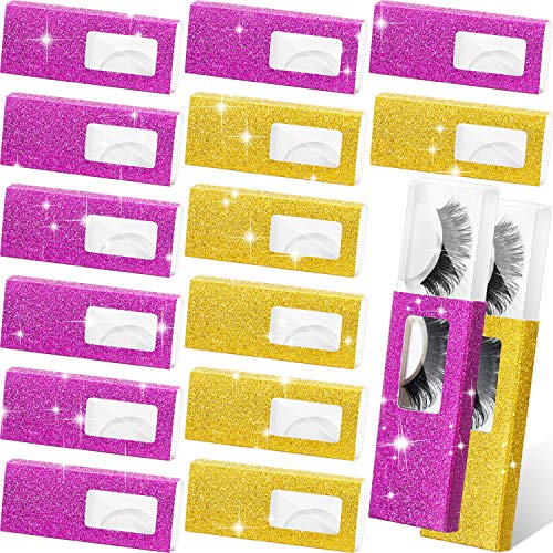 60 Sets False Eyelash Packaging Case Lash Storage Box, Empty False Eyelash Care Storage Case Makeup Organizer Container Holder Lash Glitter Paper Small Boxes 22 mm (Rose Red and Gold)