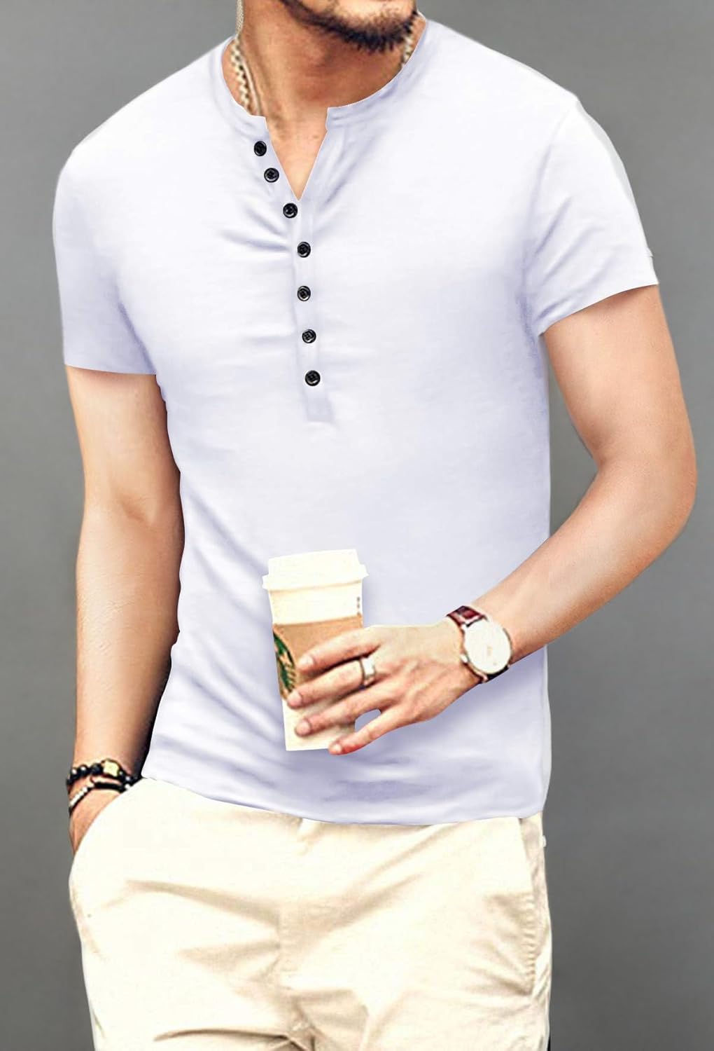 YTD Mens Casual Slim Fit Basic Henley Long Sleeve Fashion T-Shirt - Image 6