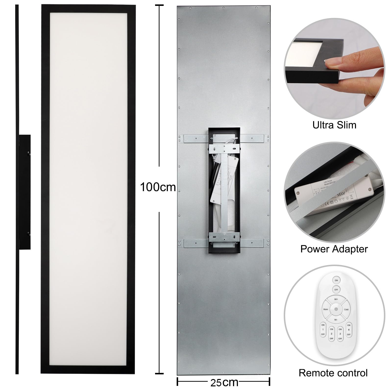 Thanger Plafoniera LED dimmerabile 100x25 cm, Lampada da Soffitto con Funzione di Memoria Telecomando 28W, Lampada da Pannello ad Alta Luminosità 2700K-6500K Luce per Cucina Garage Ufficio Soggiorno