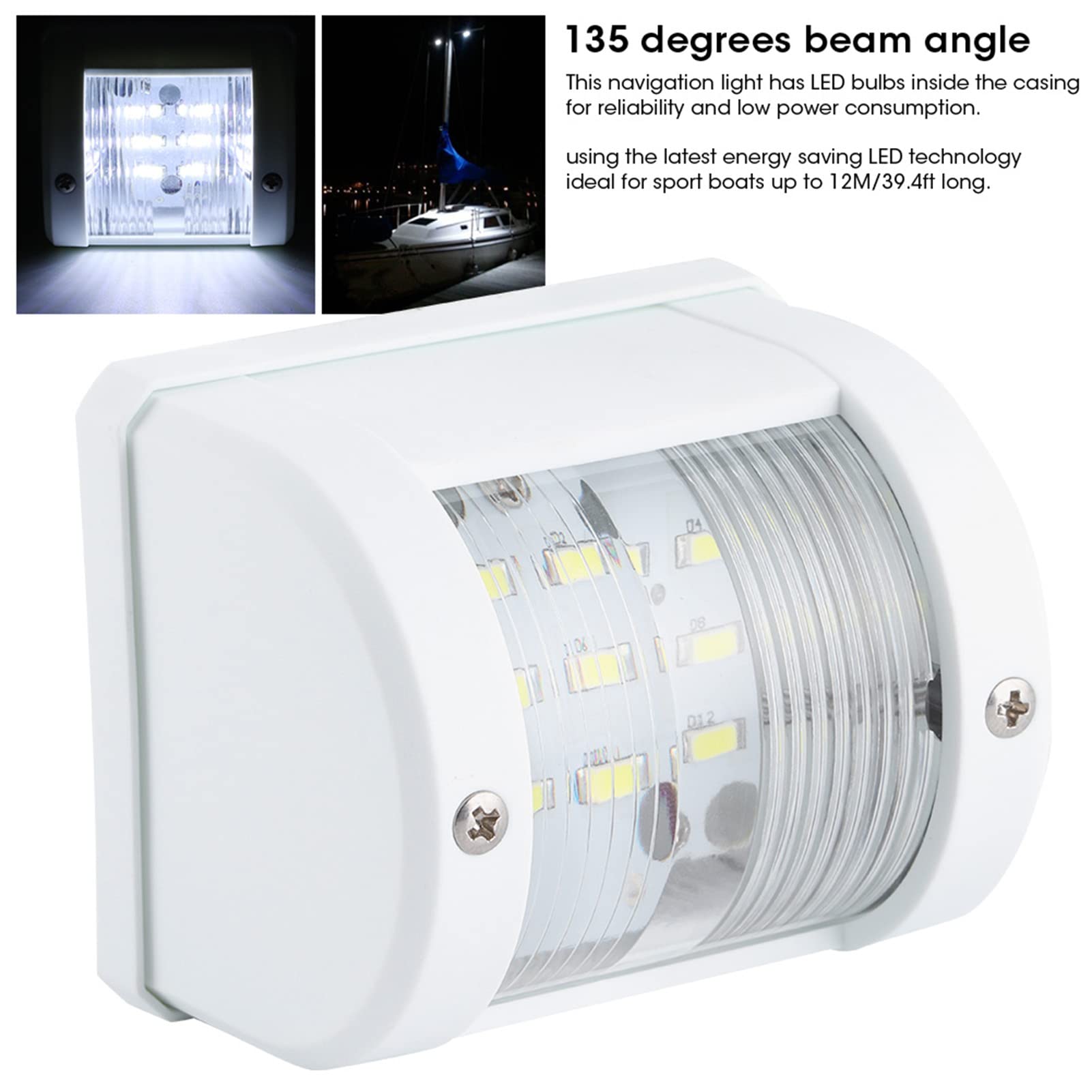 KIMISS Luce di Segnalazione per Barca, 12V/24V 135 Gradi 3W IP66 Lampada LED per Albero di Navigazione, Crociere e Pesca