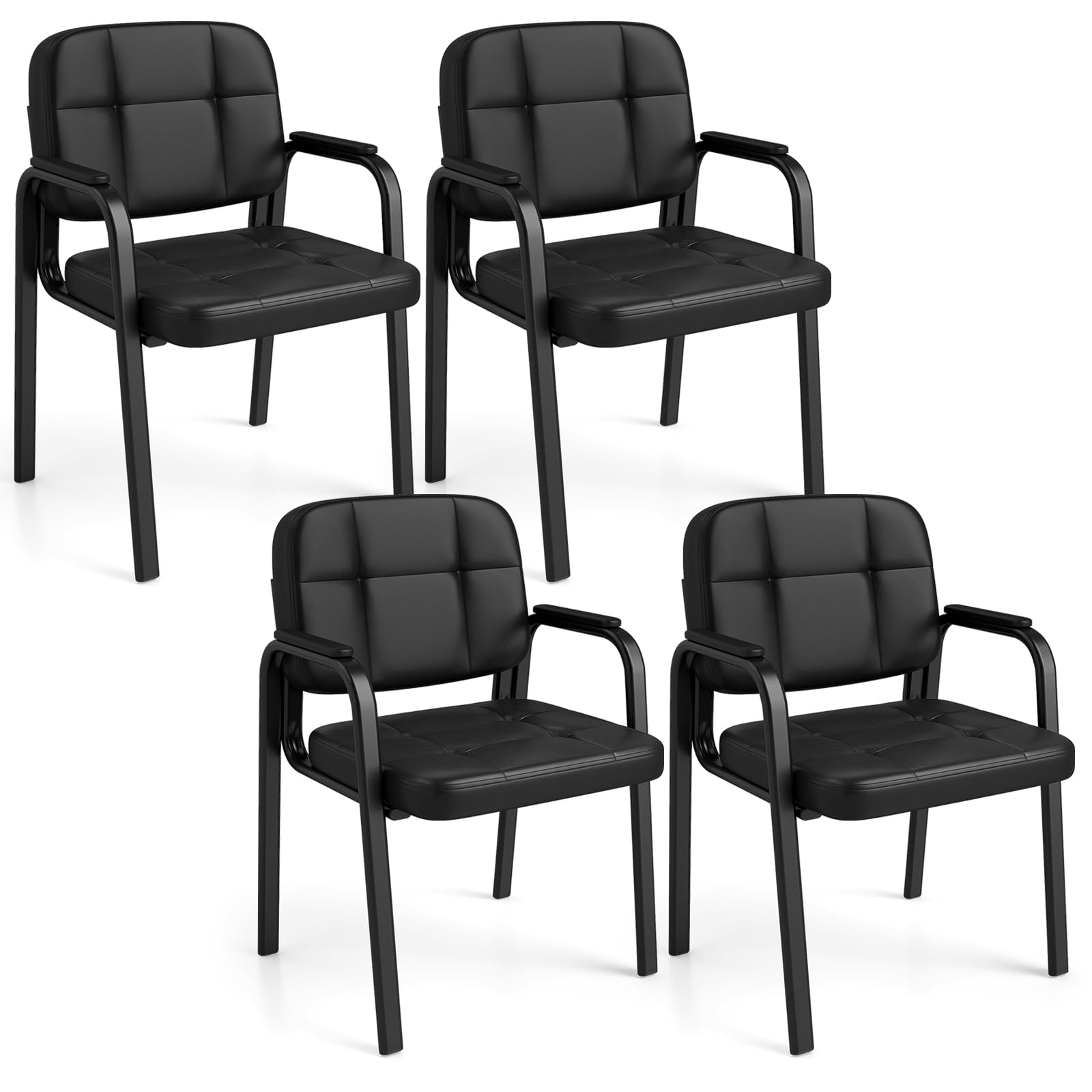 COSTWAY 2/4 PCS Executive Office Chairs, PU Leather Reception Chairs with Armrests, Upholstered Meeting Conference Armchair Guest Seats for Waiting Room Home Office (4PCS, 55 x 59 x 81.5cm)