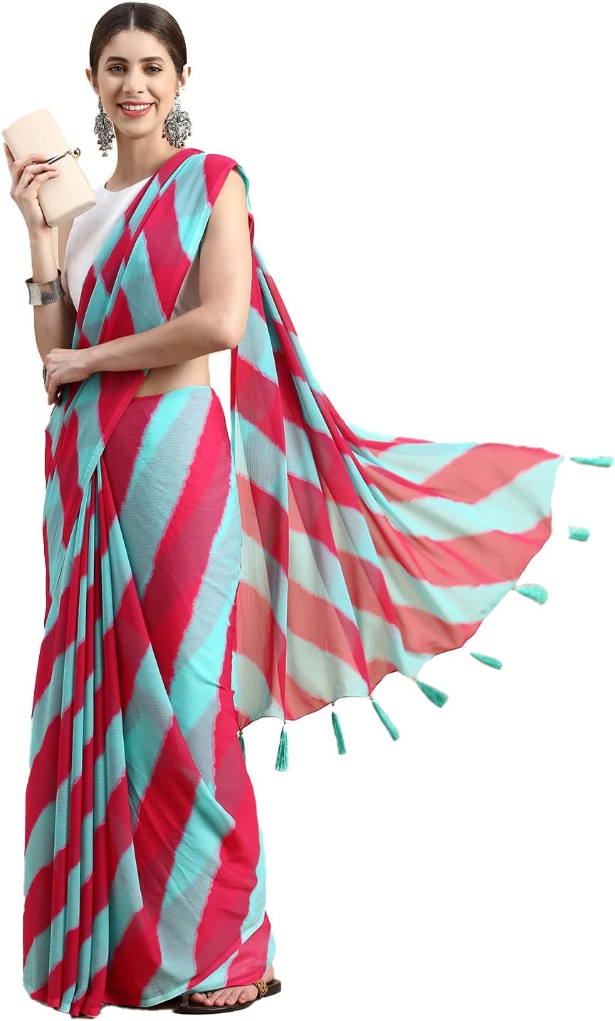 RANI SAAHIBA Women's Chiffon Lehriya Printed Saree Without Blouse