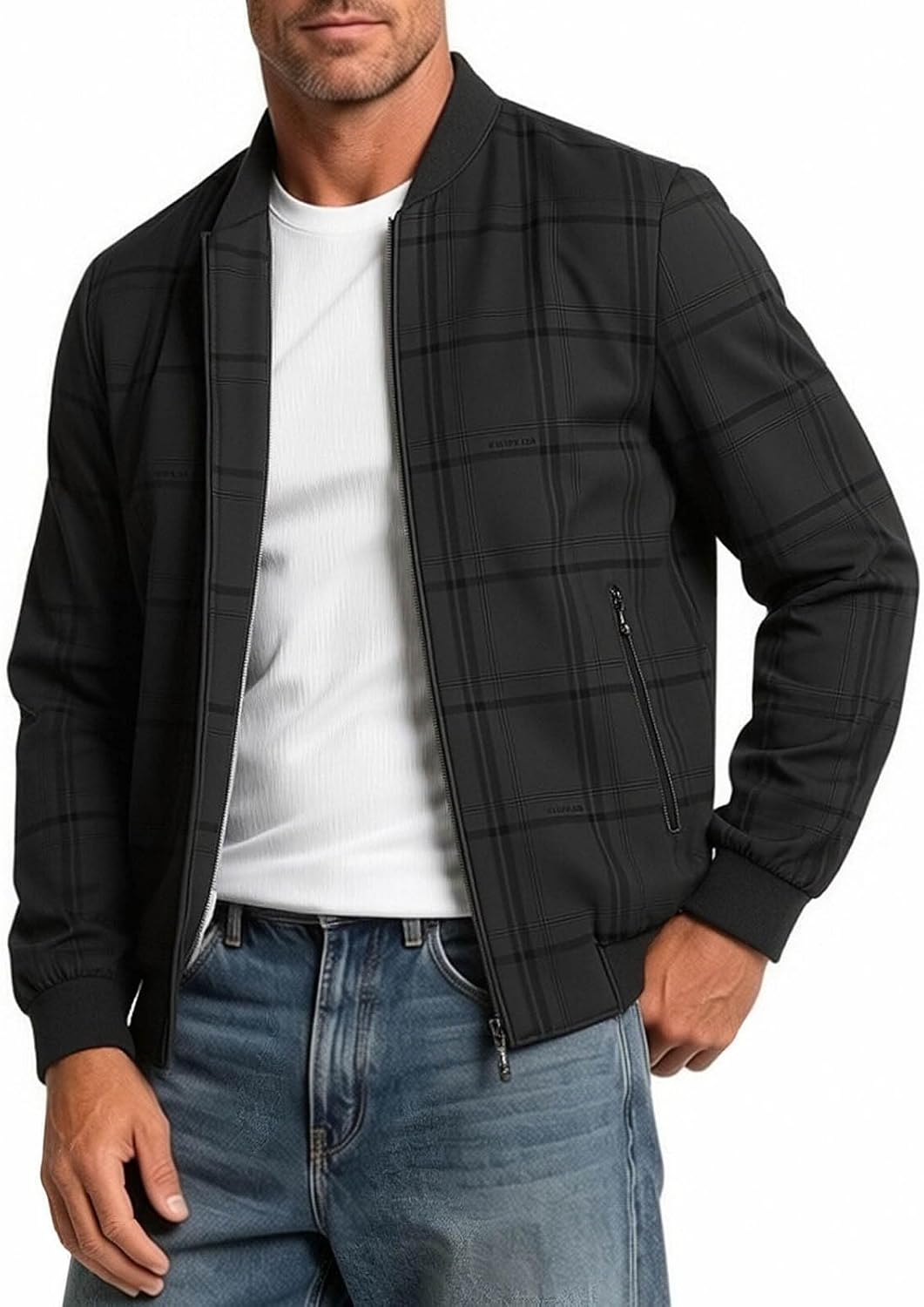 Men's Jacket Lightweight Casual Varsity Bomber Plus | Men’s Lightweight Casual Jackets Varsity Bomber Jacket Plus Size Plaid Full Zip Up Business Fall Coat with Zipper