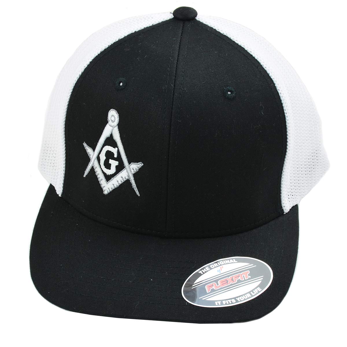 The Masonic ExchangeSilver Square & Compass Embroidered Masonic Flexfit Adult Trucker Hat
