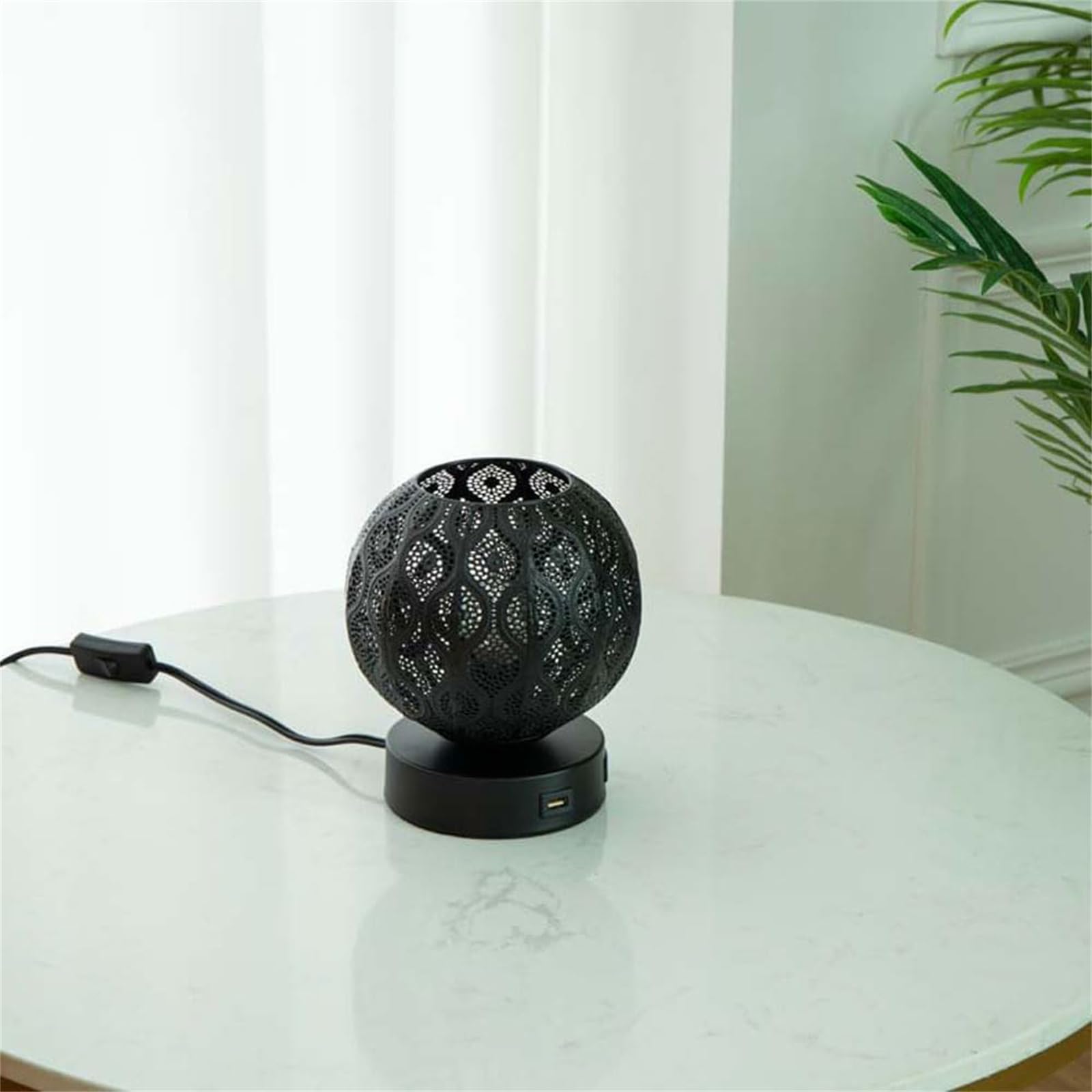 Moderne Wandleuchten, Schreibtischlampe Modern mit Touch-Dimmschalter Tischlampe E27 Runder Metallkäfig mit Glühbirne Nachttischlampen mit 2 USB-Ladeanschlüssen Leselampe Innen für Schlafzimmer A