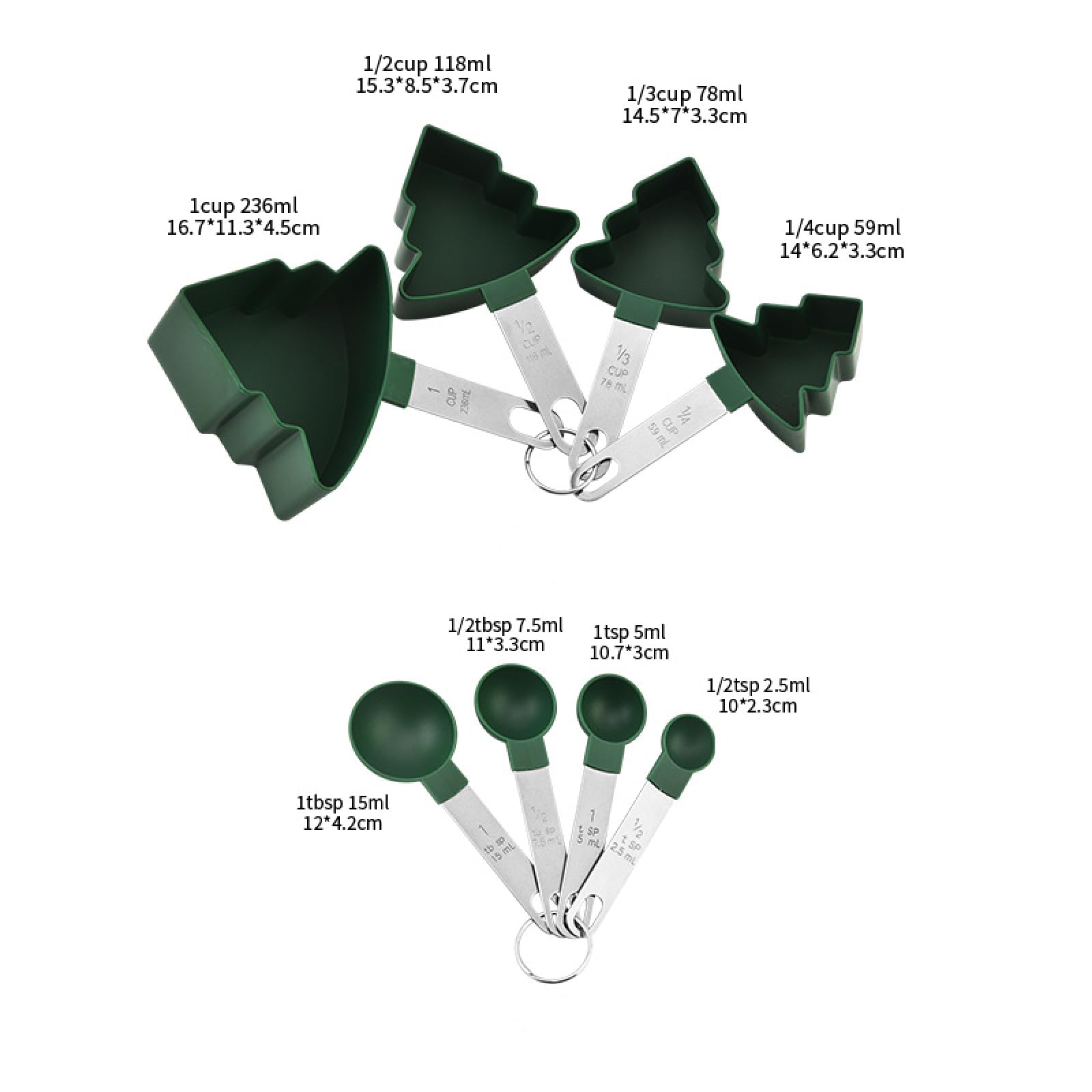 Christmas tree measuring cup measuring spoon set 8 piece with graduated baking stainless steel plastic measuring spoon set