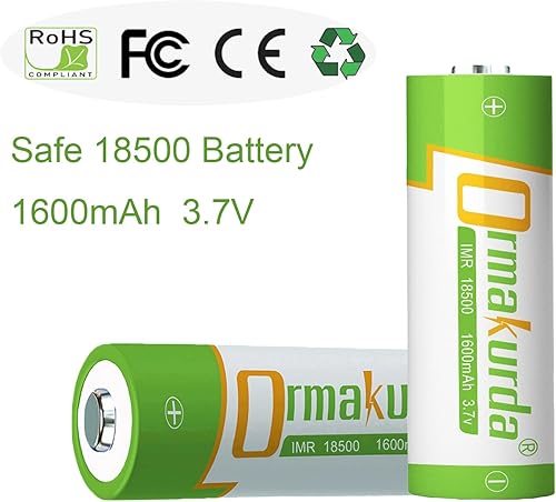 Miniatura 4 de 18500 baterías recargables, 3.7V 1600mAh Li-ion IMR 18500 batería con botón superior para luz solar de jardín, linterna  4 unidades