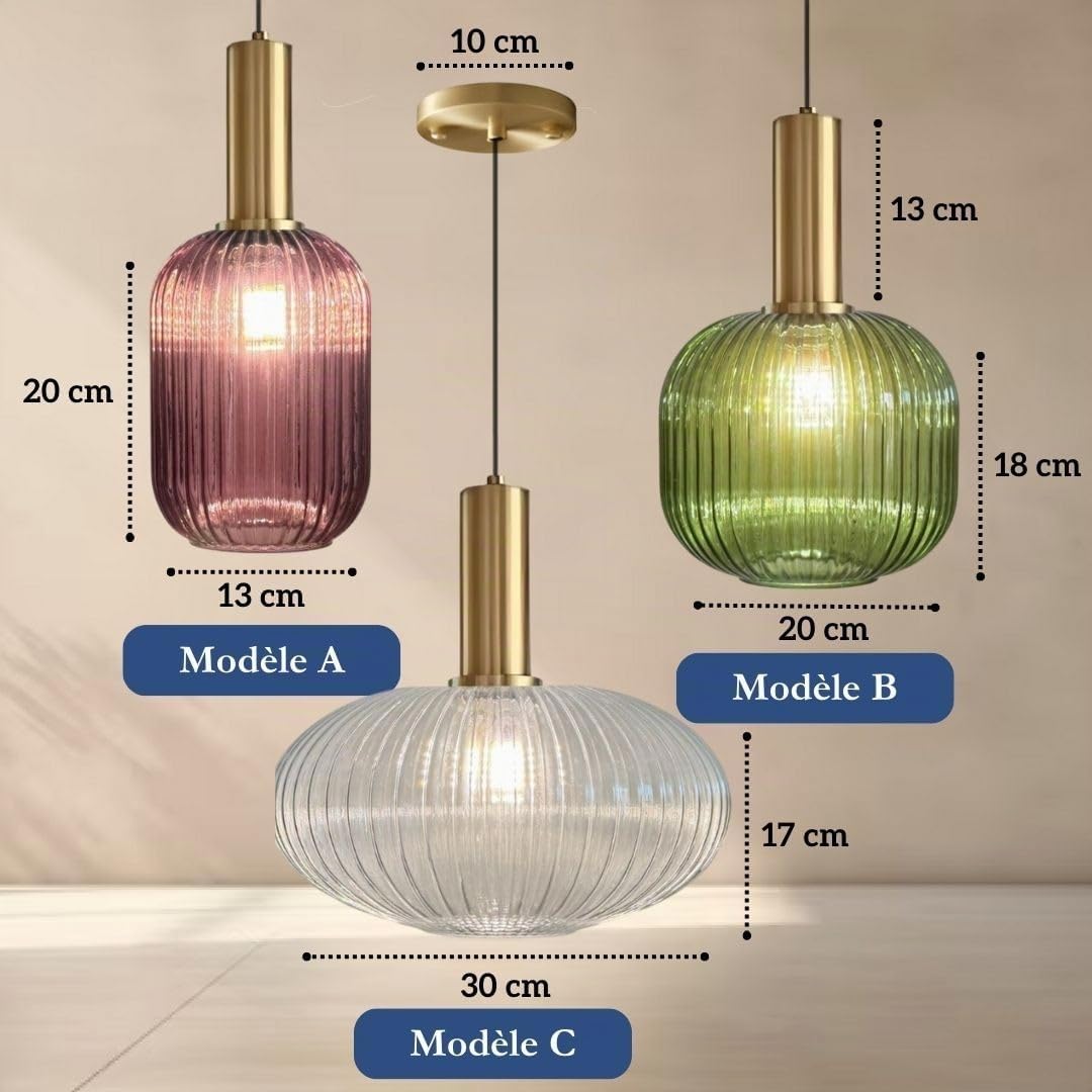 Suspension verre fumé Cristali | Lustre vintage pour salle à manger, ilot de cuisine, entree | suspension luminaire salon doré | Suspension vintage (Ambre Brillant, C - Poignée Tube)