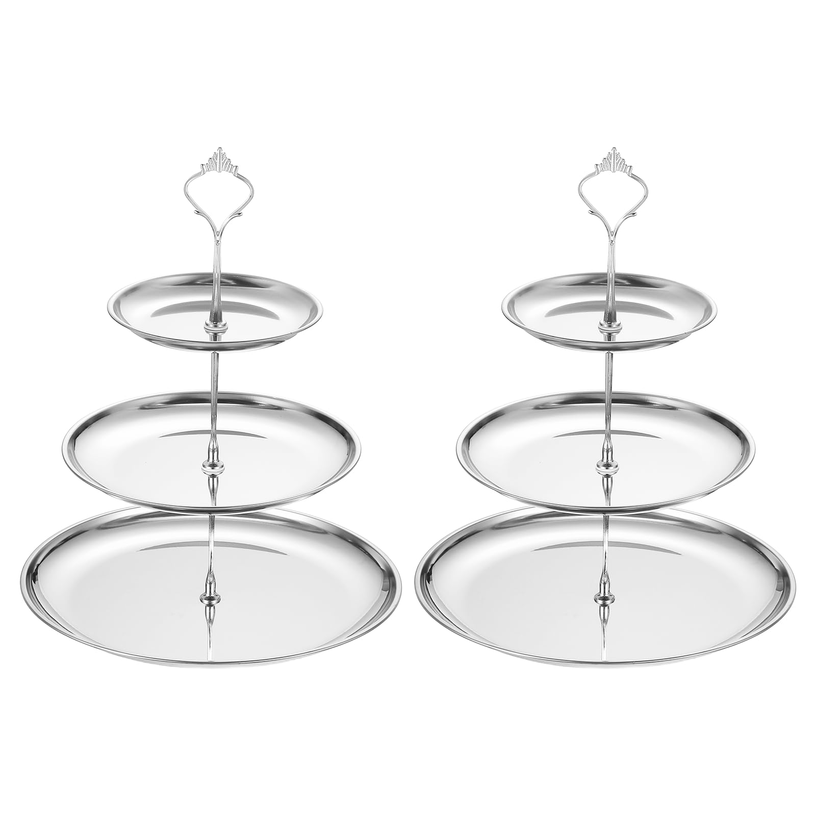 sourcing map Lot de 2 supports à cupcakes à 3 niveaux ronds en acier inoxydable pour table de dessert, fruits, décoration de fête d'anniversaire, argenté