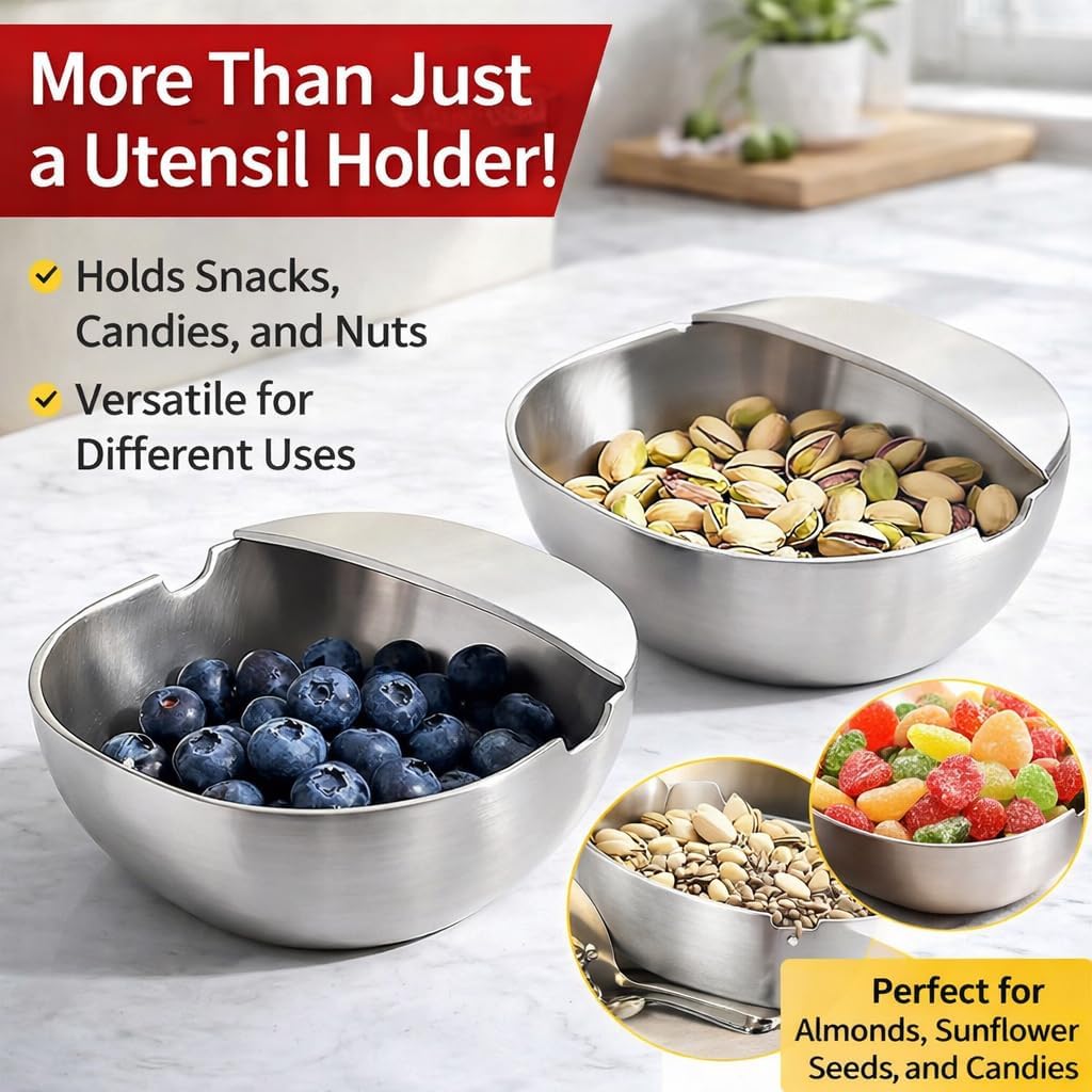 304 Stainless Steel Spoon Rest & Multipurpose Kitchen Utensil Holder, Self-Standing Ladle Holder With Stable Base, Modern Utensil Holder For Ladles, Tongs, Spatula, Dishwasher Safe (3PCS)