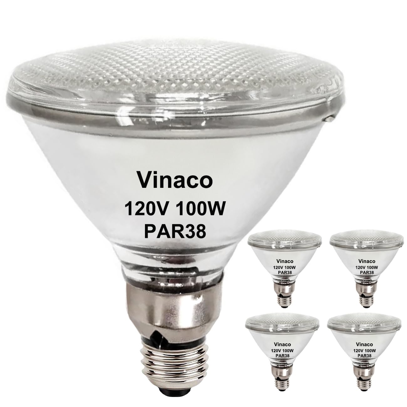 Vinaco PAR38 Flood Llight Bulbs, 4 Pack High Output PAR38 Halogen Flood Light 100W 120V, PAR38 Halogen Dimmable, CRI100 PAR38 Warm White 2800K, Halogen PAR38 Bulb with E26 Base for Indoor/Outdoor