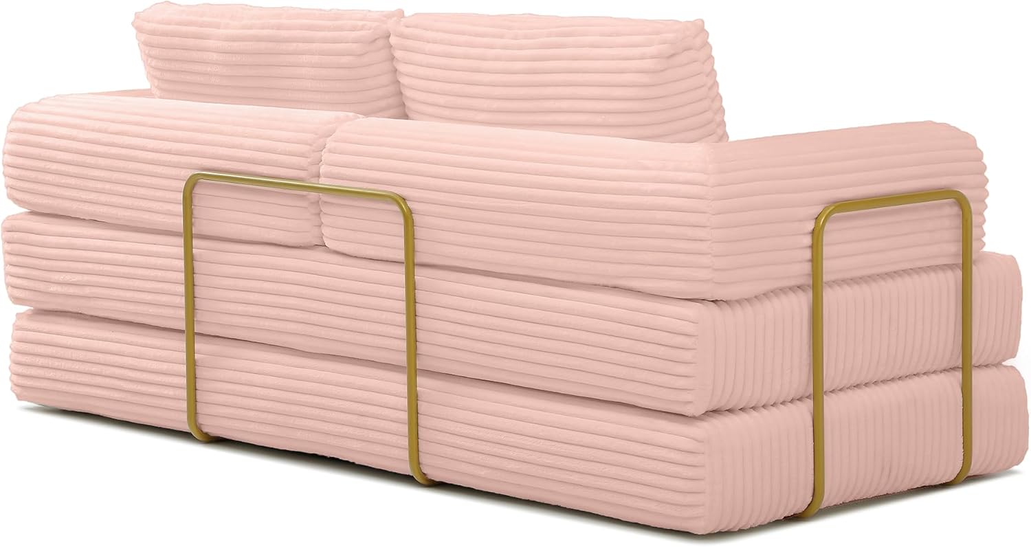 Eafurn Boneless Convertible Folding Sofa Bed, 4-in-1 Memory Foam Sleeper Loveseat with Armrests, Modern Corduroy Upholstered Floor Couch & Fold Out Mattress for Living Room, Apartment | Breathable material, Fixed-shape Frame