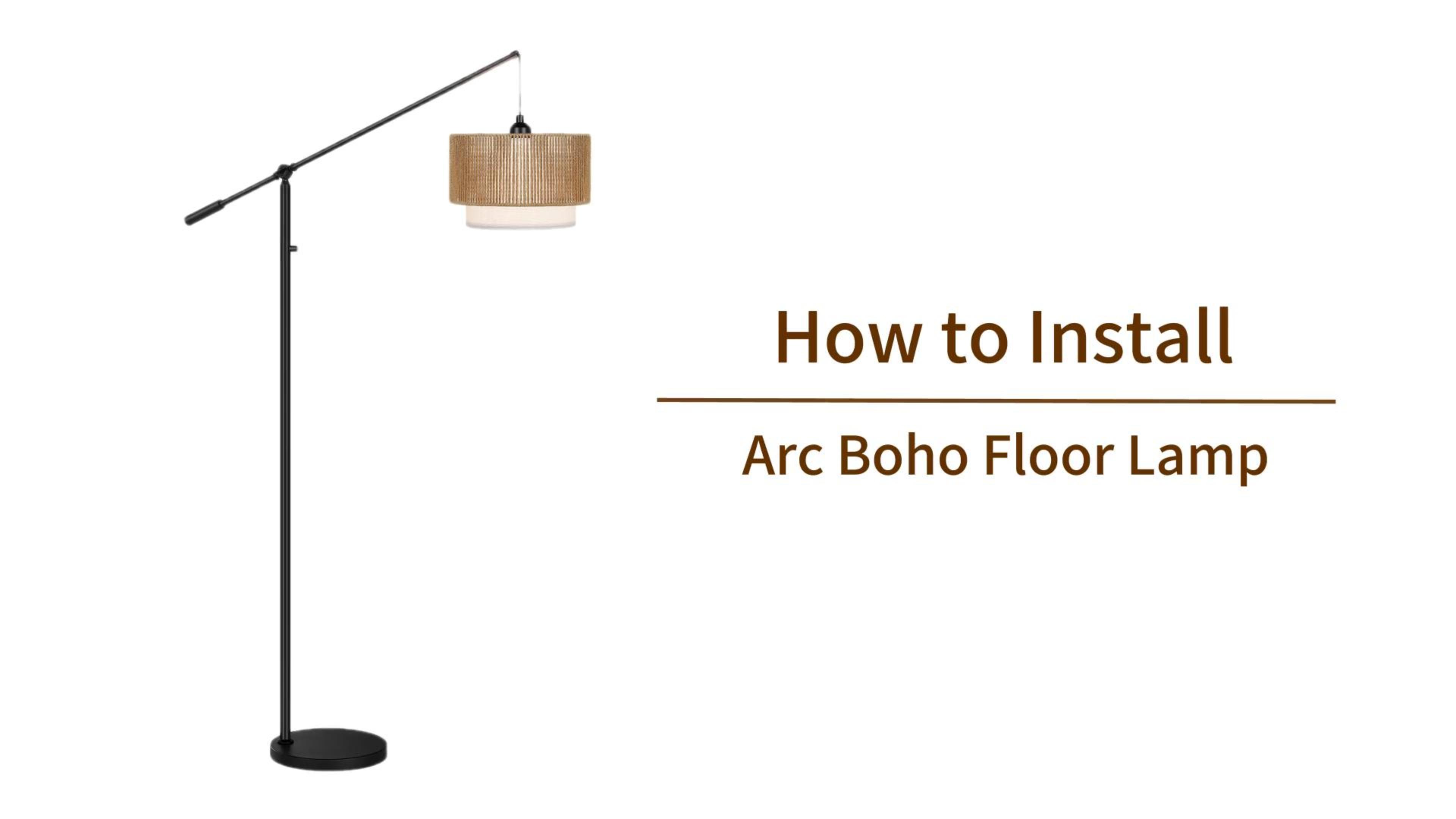 Image of 【Upgraded】Boho Dimmable Floor Lamps with Adjustable Swing Arm, 1100 Lumens Bulb Included, Modern Standing Lamp with Rattan & Fabric Shades, Rattan Tall Arc Floor Lamp for Living Room Bedroom, Black