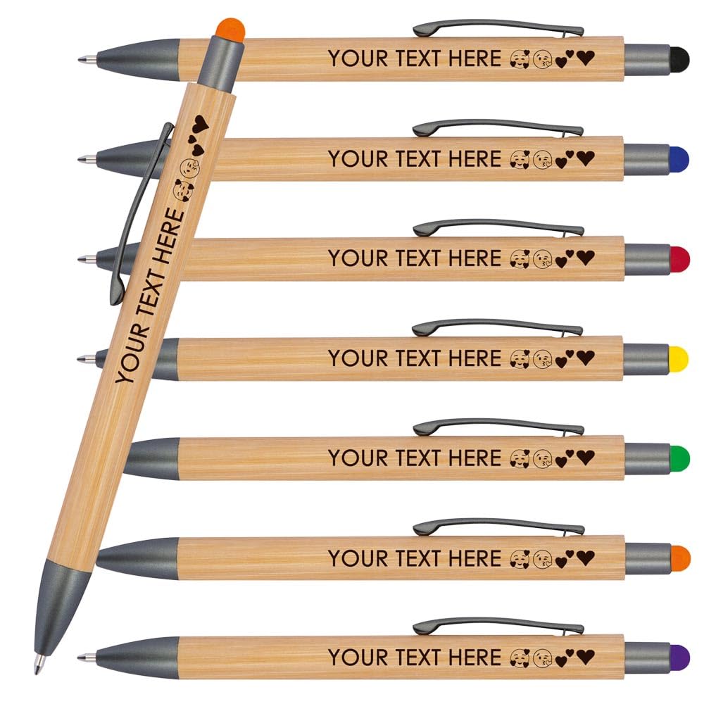 Persoalisied Wooden Ballpoint Pen with Touch Function Including Engraving | Customisable Icons | Ballpoint Pen with Engraving | Personalised Gifts Ballpoint Pen (Orange, Pack of 100)