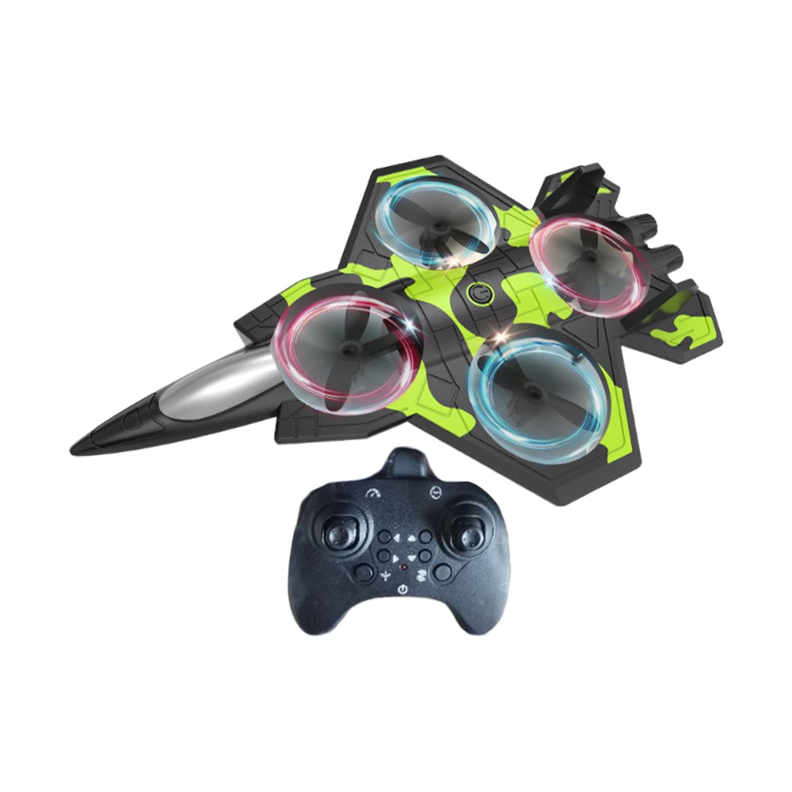 Qianly Avión Teledirigido RC con Diseño Estable Motor Cuádruple Mejorado Modelo de Planeador Acrobático de PP Ligero Luces LED Coloridas Adecuado para, Negro Y Verde