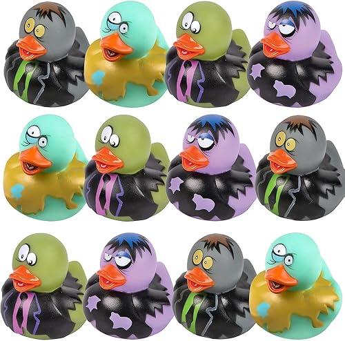 Miniatura 1 de ArtCreativity 12 patos de goma de Halloween, patos de goma zombi para niños, variedad de diseños y colores, suministros de dulce o truco, recuerdos