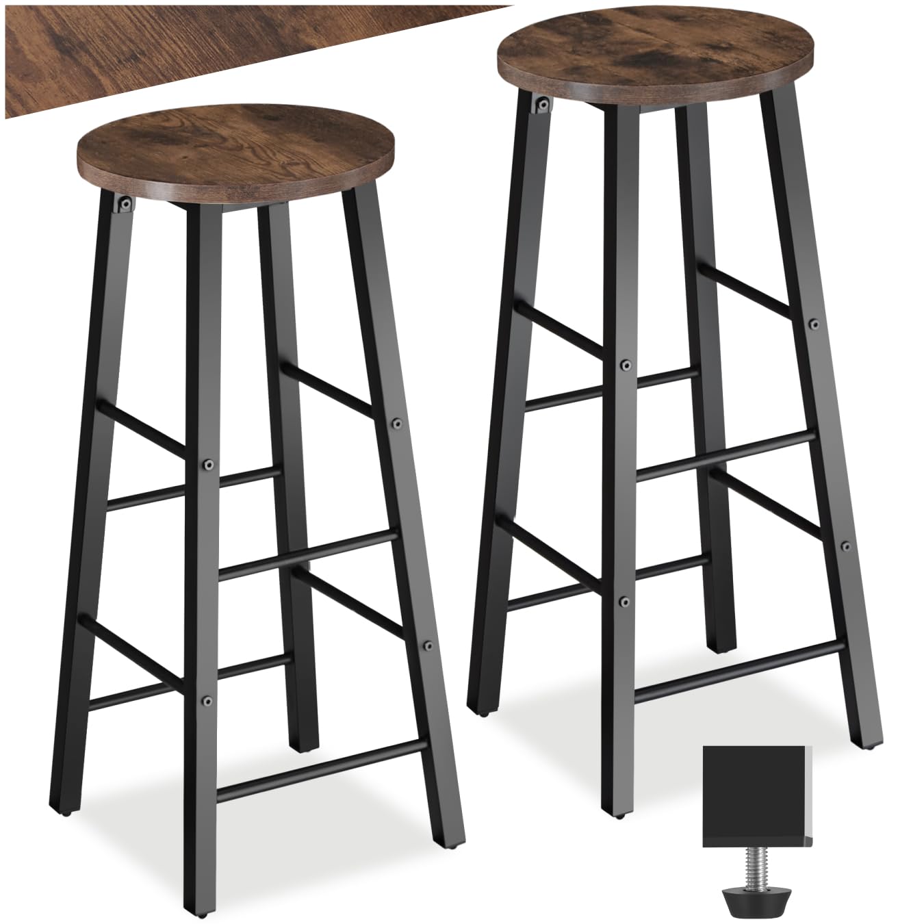 tectake® Juego de Taburetes de Bar con Estilo Industrial, para sillas Comedor, Taburete Alto Cocina, sillas de Comedor, Barra de Cocina - 31 x 31 x 72,5 cm Madera Industrial Oscura, Rústica