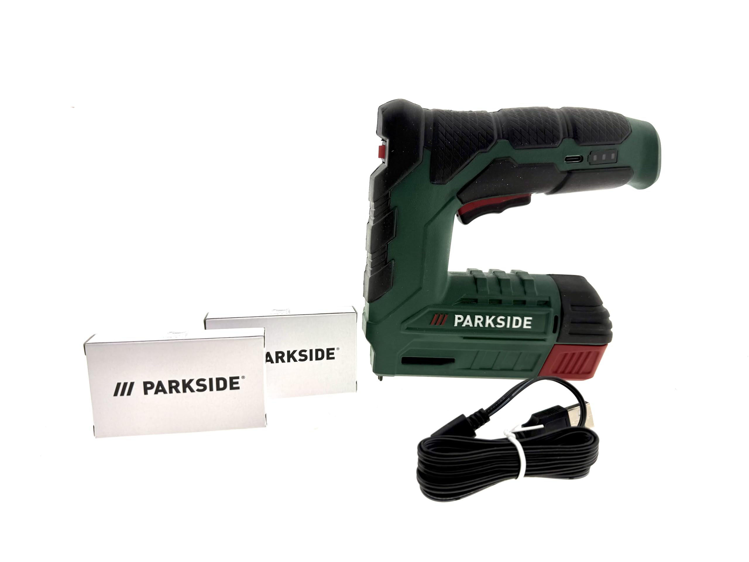 PARKSIDE Akku Tacker PAT 4 D6, 4 V Lithium Ionen, inkl Akku, USB C Ladekabel, Klammern und Nägel, Elektrotacker für Basteln, Dekoration, Haushalt, kompakt und leicht