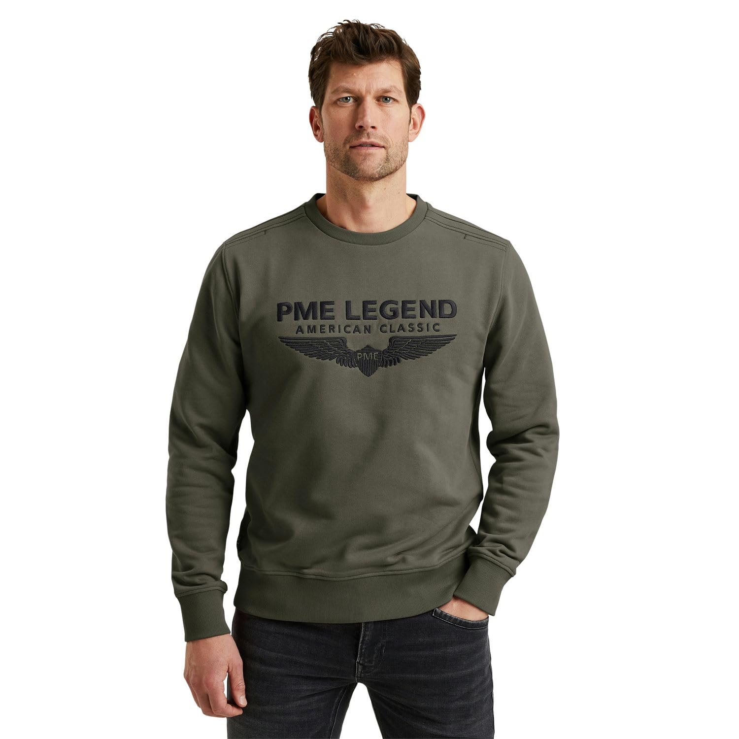 PME Legend Herren Rundhals Pullover Crewneck Soft Terry with Logo - Regular Fit