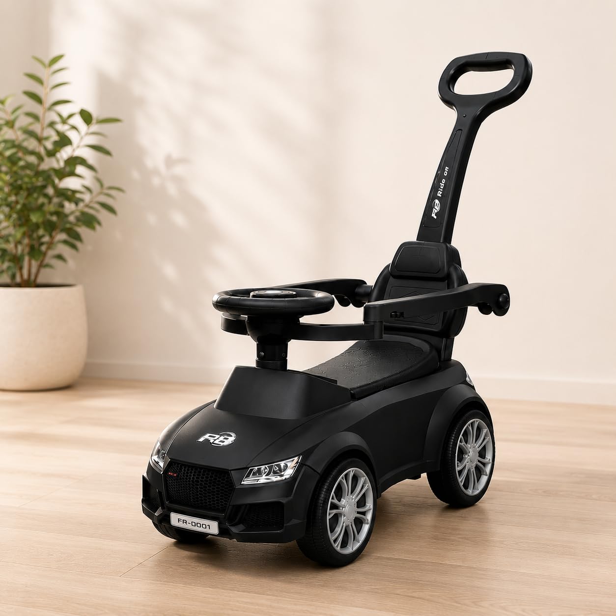 Kids Ride On Car with Push Handle | Musical Sports Baby Ride On | Steering Wheel Safety Guard & Back Rest | Foot to Floor Push Car for Toddlers | Safe & Sturdy | Boys & Girls-image-13