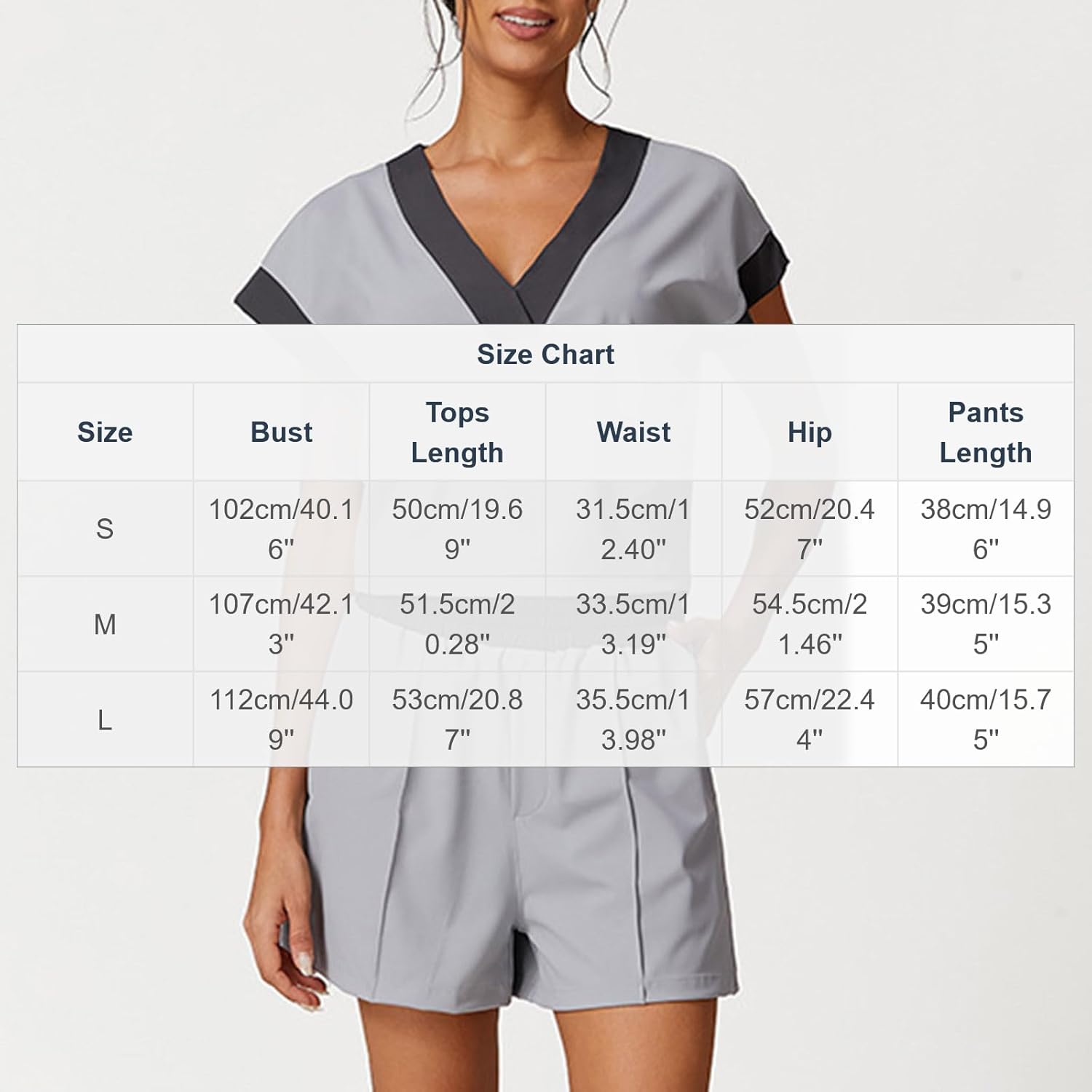 Oplxuo Women 2 Piece Short Sets Summer Casual V Neck Short Sleeve Tops Elastic Waist Shorts Matching Outfits with Pockets