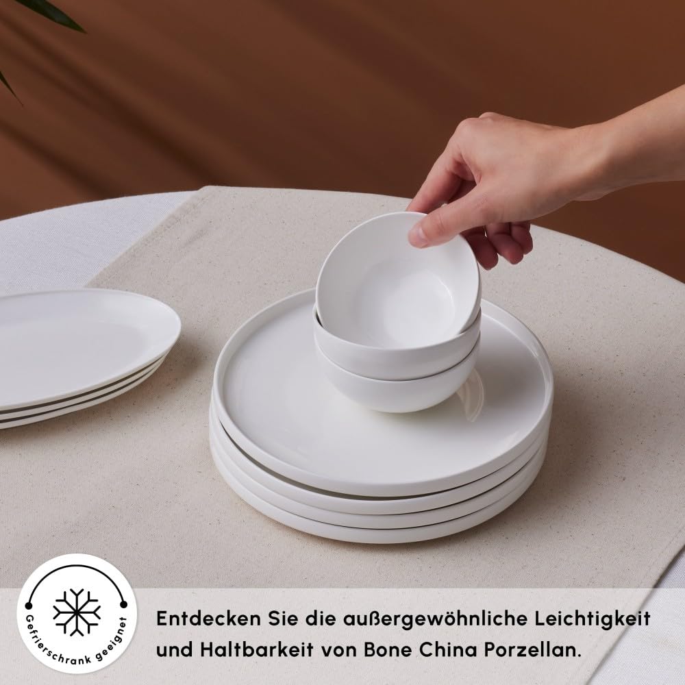 Karaca Forever Bone Fika - Set Colazione 22 Pezzi, Set Piatti Moderni per 6 Persone, Servizio Piatti in Porcellana per Brunch, Formaggi e Marmellate - Bianco