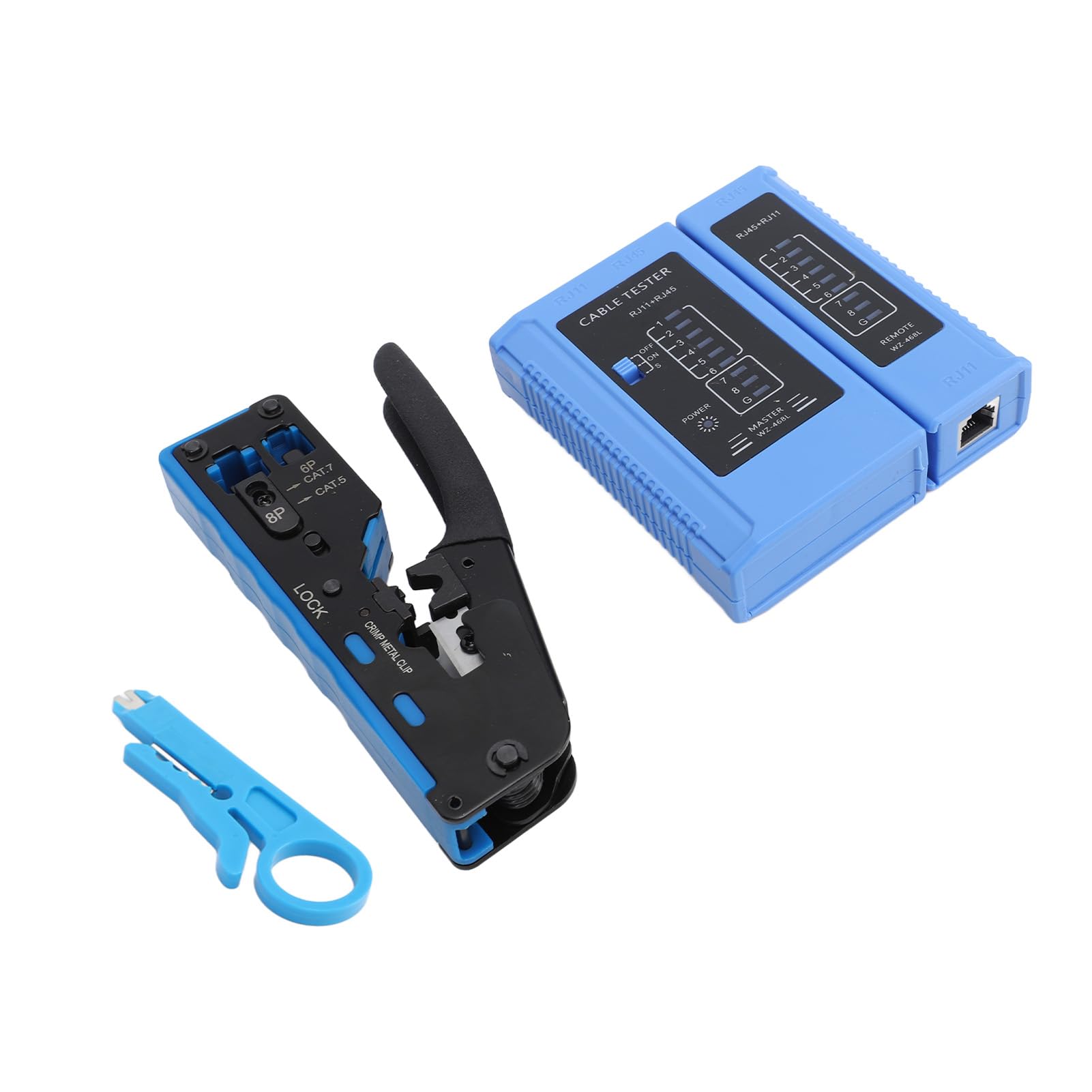 Kit d'outils de sertissage RJ45, outil de sertissage de câbles réseau, outil de dénudage et de coupe, testeur Cat5e Cat6 Cat6a Ethernet professionnel compact léger SK5 en acier