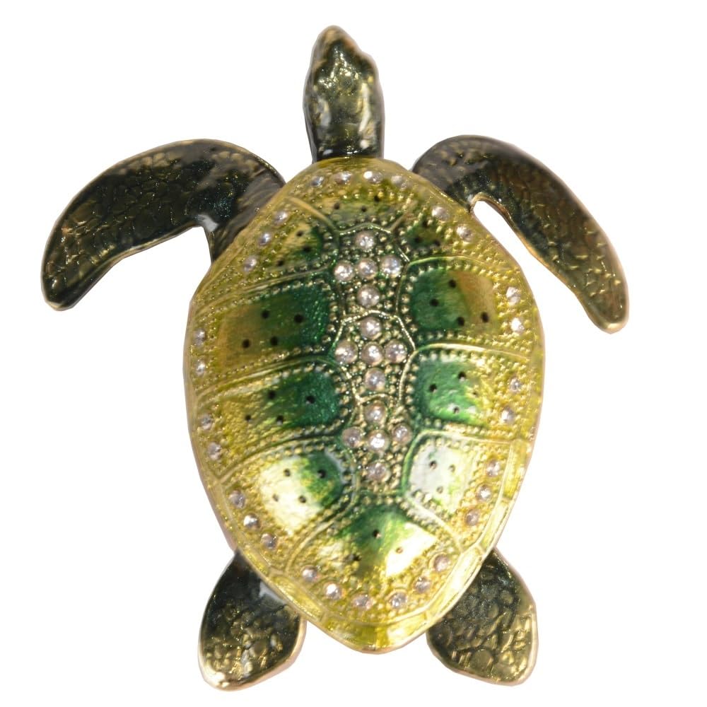 YOPI Hand-Painted Crystal Enameled Sea Turtle Jewelry Box Magnetic Hinged Ocean Trinket