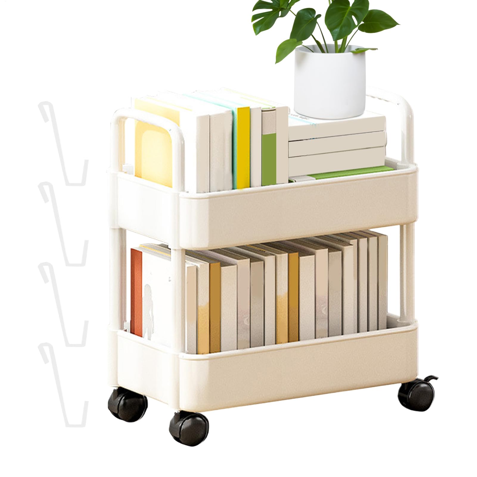 Carrito de estantería rodante, estante de almacenamiento móvil de 2 niveles con ruedas, organizador de libros multiusos, aperitivos portátiles, soporte de juguetes, carrito de aula escolar, exhibición