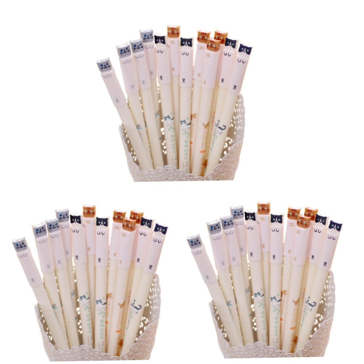 Ciieeo 3 Set Di Penne Gel A Forma Di Gatto Punta Extra Fine Da 0 38 Mm Inchiostro Nero Kit Di Scrittura Per Studenti 12 Pezzi*3