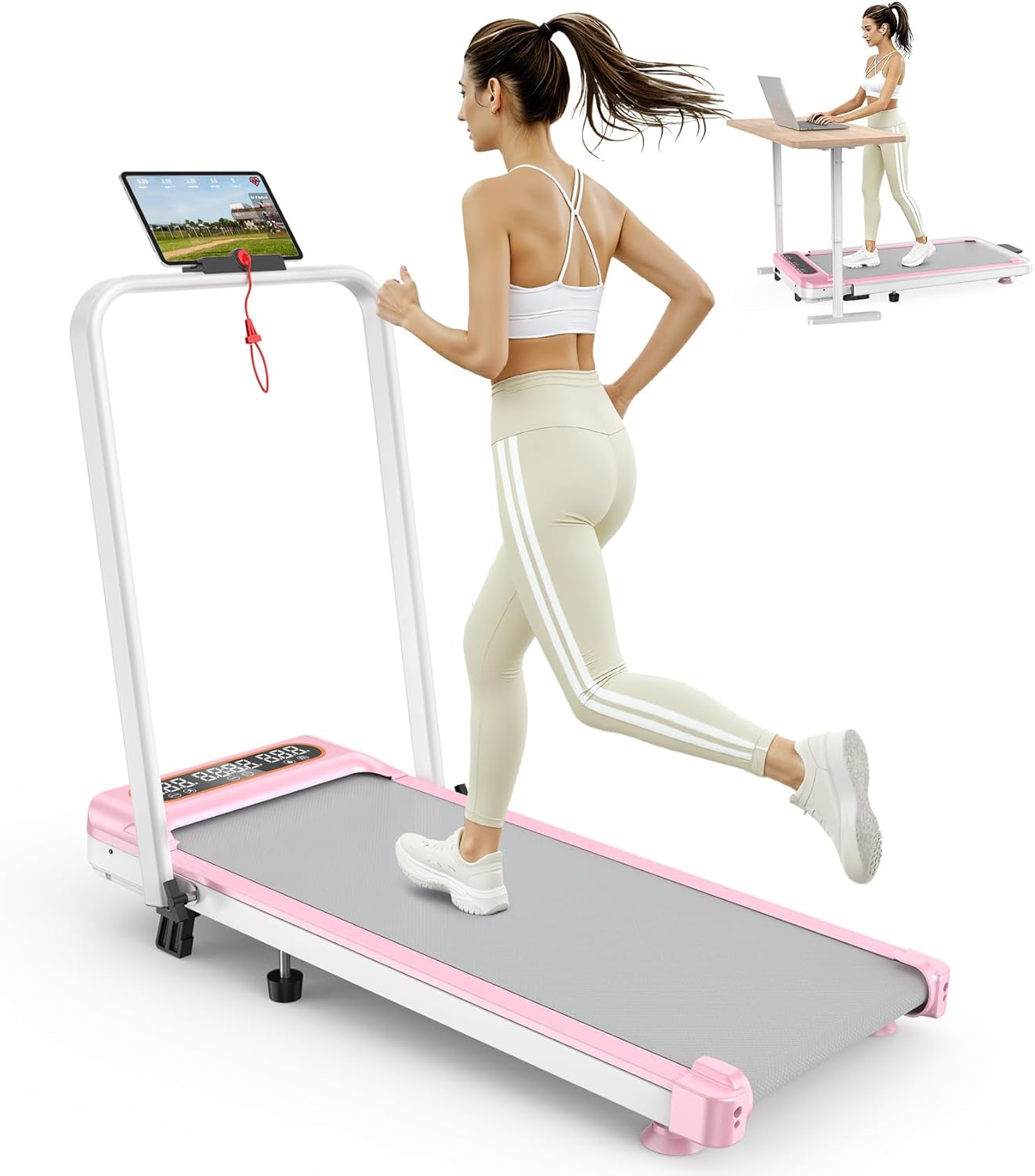 Walking Pad with 8% Incline, Upgrade 3.5HP Low Noise Walking Pad Treadmill with Handle Bar, Trisomy 4 in 1 Portable Treadmills for Home/Office, 330lbs Capacity,Remote Control & LED Display