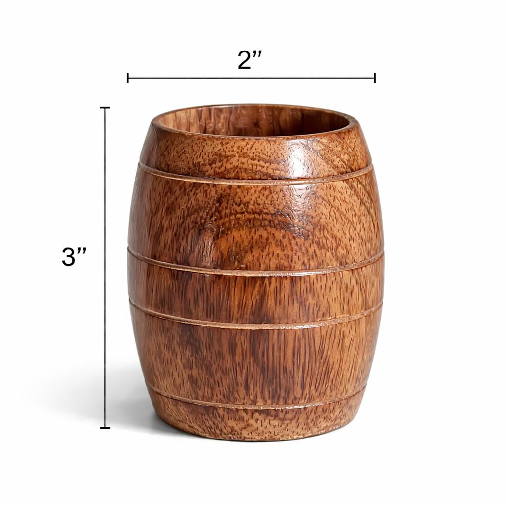 collectiblesBuy Handgefertigte Mangoholzbecher Set mit 6 Stück für Tee aus Holz, fassförmig, Bierkrug, Kaffeebecher, klein, Reisen, Camping, Trinken, tragbarer Becher für Männer, Weinbecher, Bierkrug,