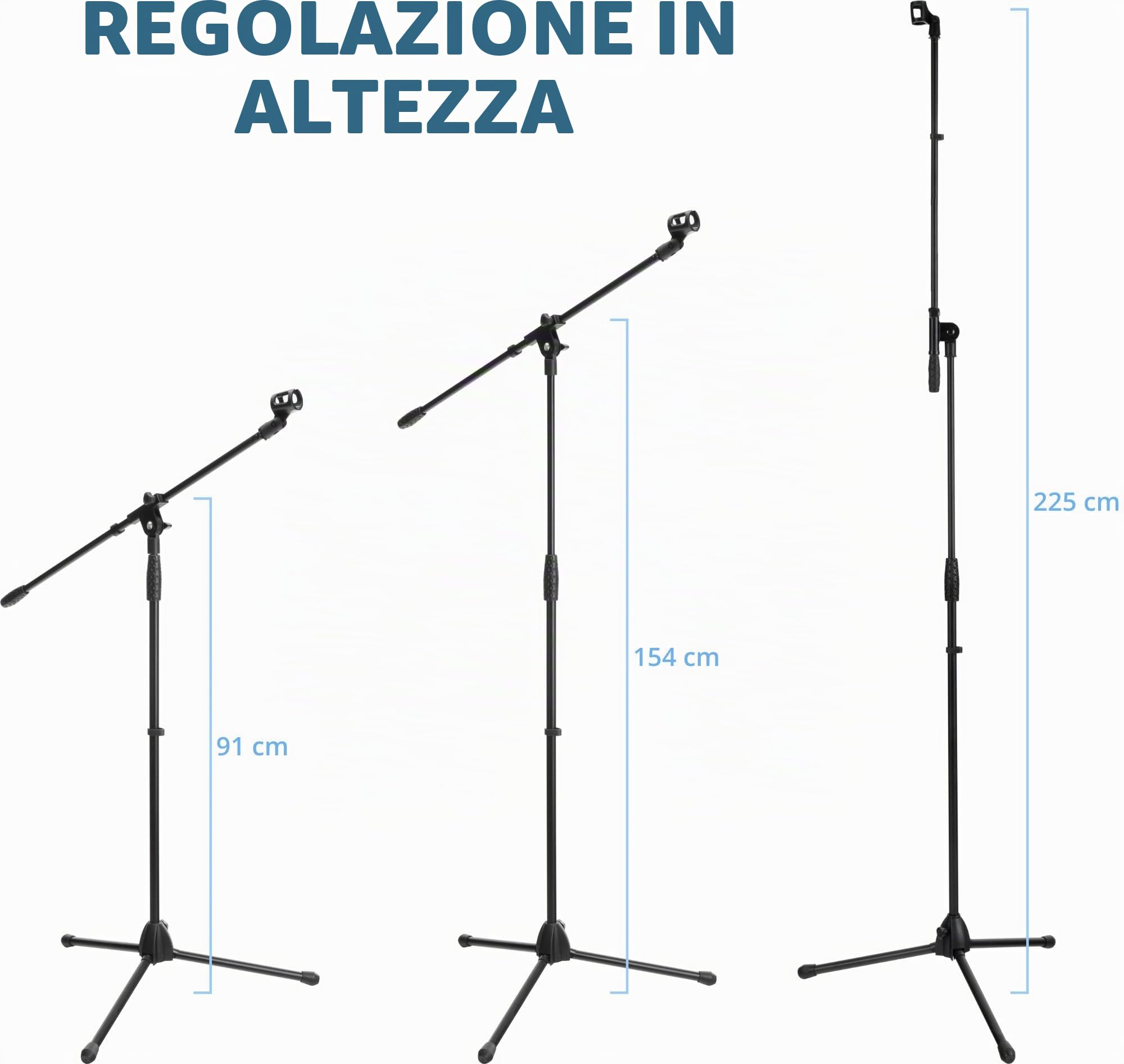 McGrey MBS-01 5x Set Supporto microfono con braccio e morsetto per microfono braccio orientabile, altezza regolabile, treppiede con asta a giraffa per microfono, lunghezza del braccio circa 75 cm