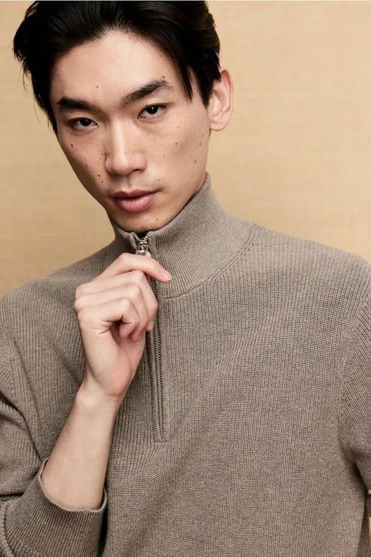 Image of Solid Half Zipper Long Sleeve Winter Wear Pull On Sweatshirt for Mens