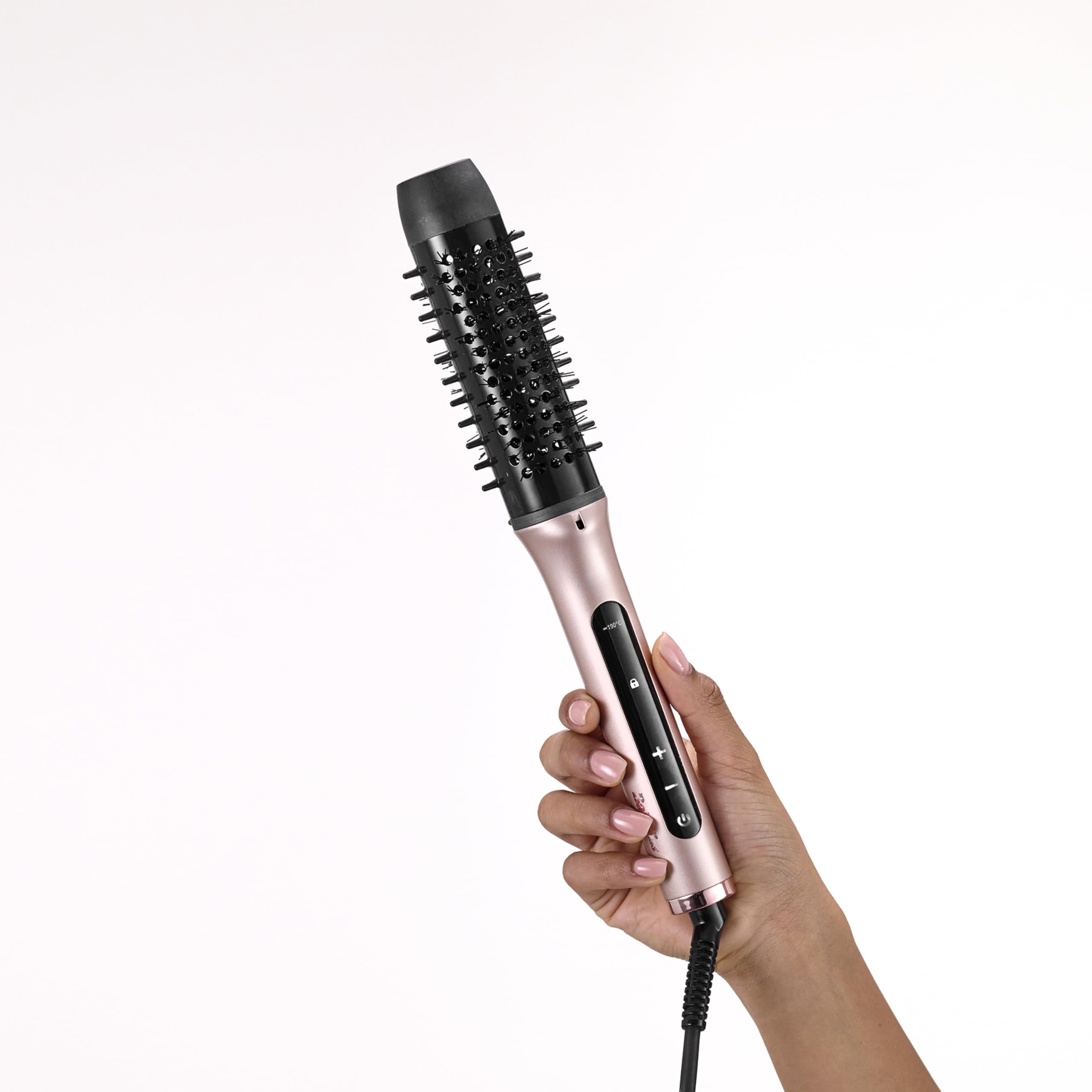 BaByliss Volume Boost Thermal Hot Brush – szczotka termiczna do stylizacji z lokówką 38 mm, przeciw puszeniu, 4 ustawienia temperatury, napięcie uniwersalne, różowo-czarna, HSB200E