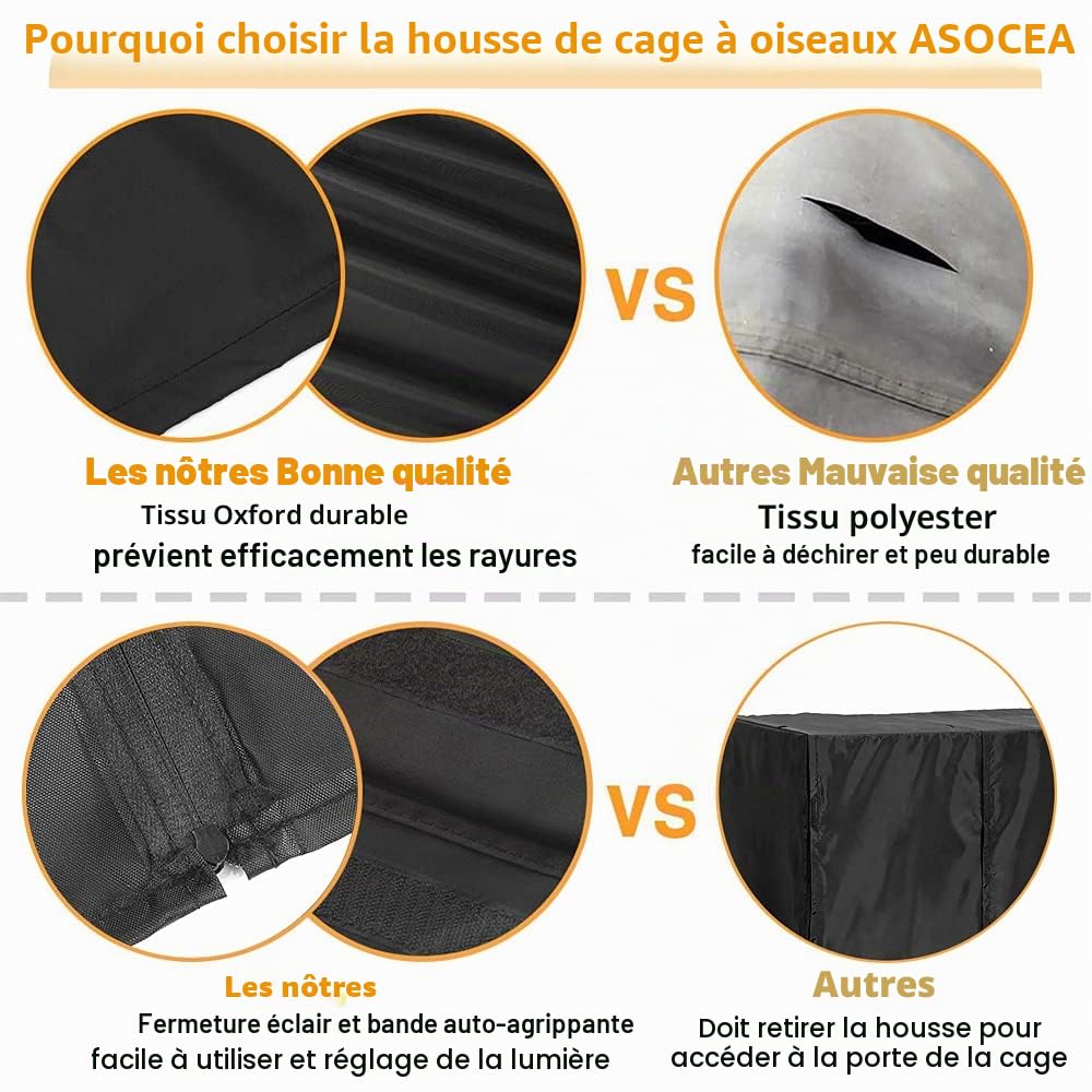 ASOCEA Housse de Cage à Oiseaux Extra Large Good Night - Housse Universelle occultante pour perruches, perruches, aras, Conures carrées - Noir