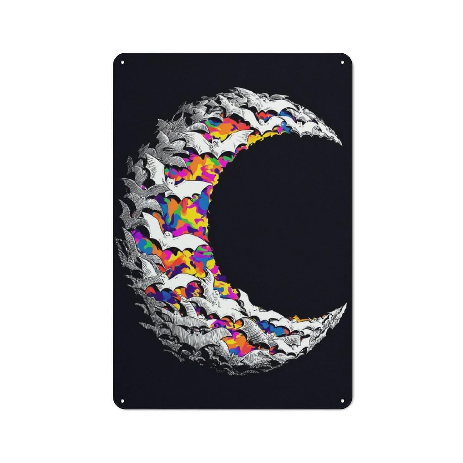 Junmoney Bat Wave Rainbow Moon Metal Gift Sign 30X20cm, Decorative Room Wall Plaque For Bedroom, Kitchen, Office Or Living Room