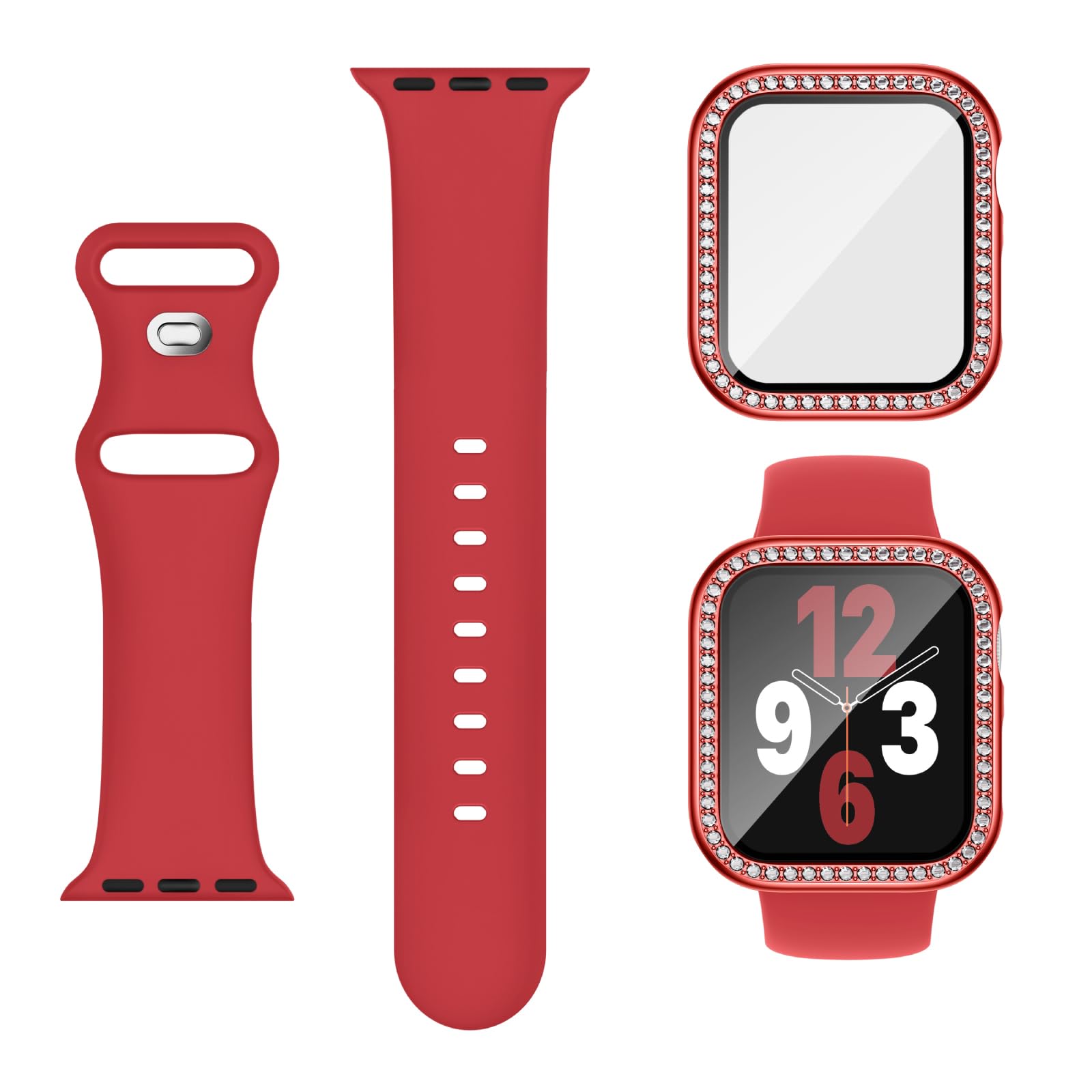 Adorique 3-in-1 Compatible for Apple Watch Band 40mm 41mm 42mm 44mm 45mm 46mm, Soft Silicone Sport Strap for iWatch Series SE 10 9 8 7 6 5 4 3