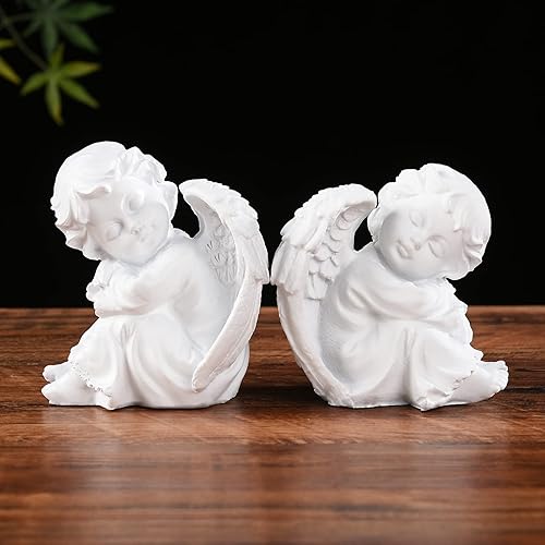 Miniatura 3 de BRABUD A Pair of Sleeping Cherubs Statue Resin White Angle Figurine Bless The Families Home Decoration Memorial Cherub Sculpture Collectible