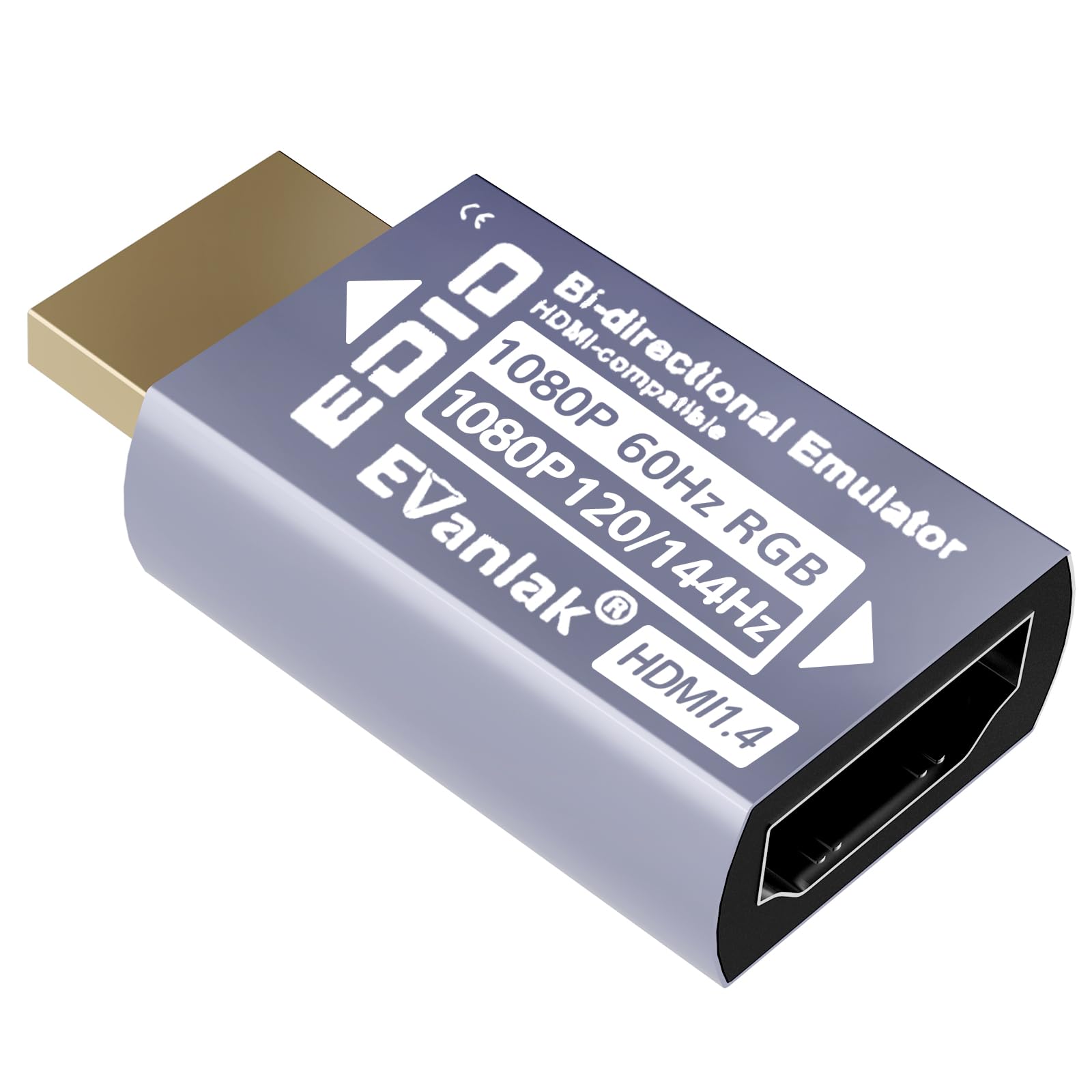 EVanlak HDMI Passthrough EDID Emulator Adapter - Dummy Plug Virtual Monitor Headless Ghost Display Adapter, 1920x1080@60Hz to 144Hz, 1 Pack