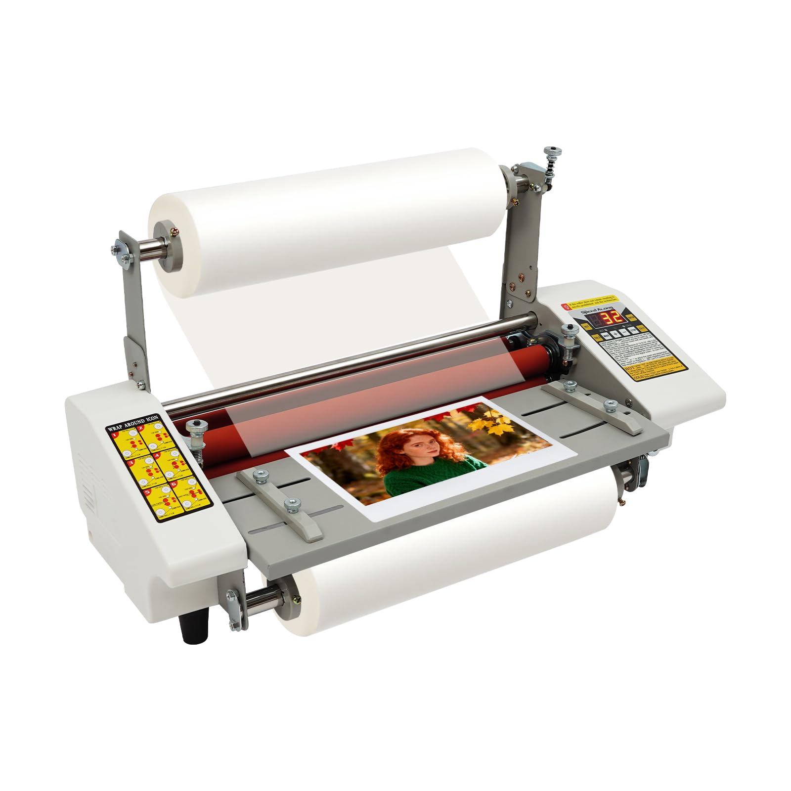 Plastificatrice a rulli monofacciale, laminatrice a caldo freddo con rulli e display digitale, plastificatrice professionale per documenti, foto e carte